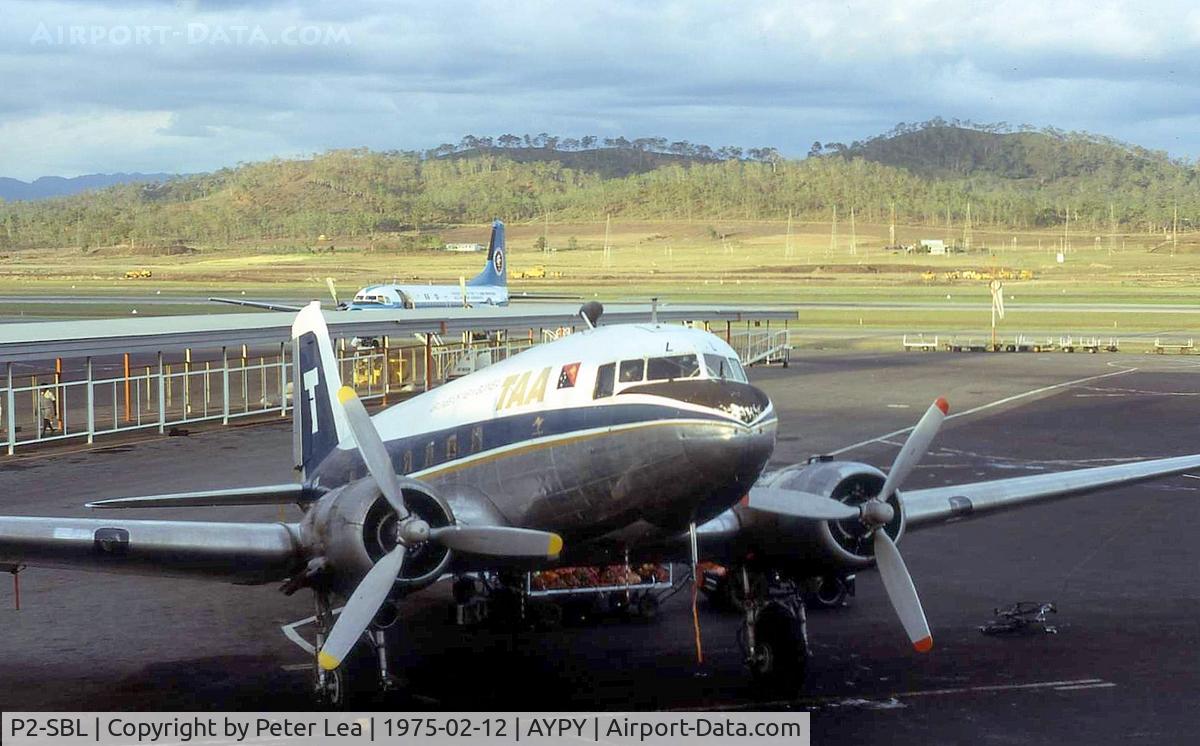 P2-SBL, Douglas C-47A-1-DK (DC-3) C/N 12056, Aircraft was still in TAA Airlines of New Guinea colors when photographed.