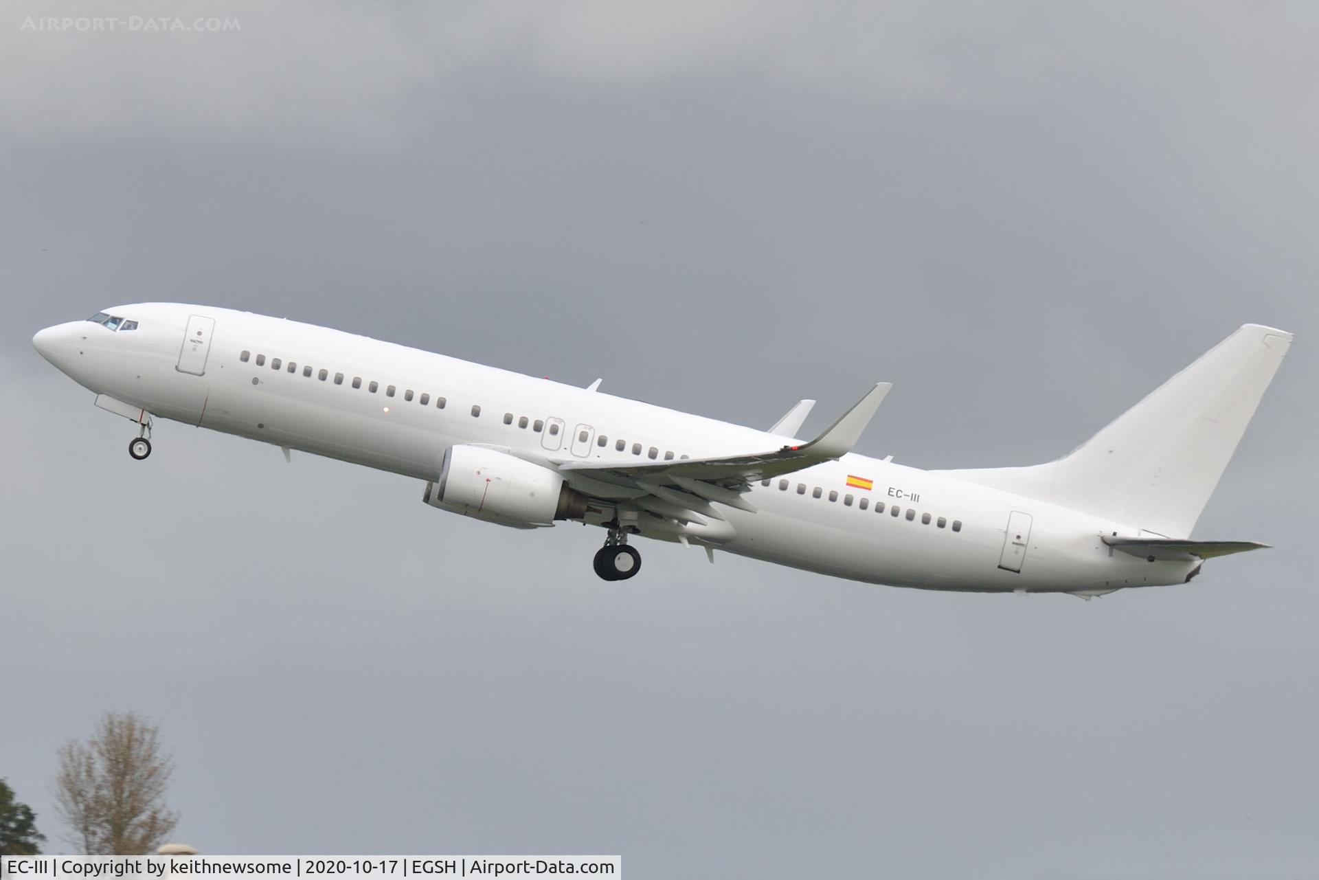 EC-III, 2002 Boeing 737-86Q C/N 30284, Leaving Norwich for air test.