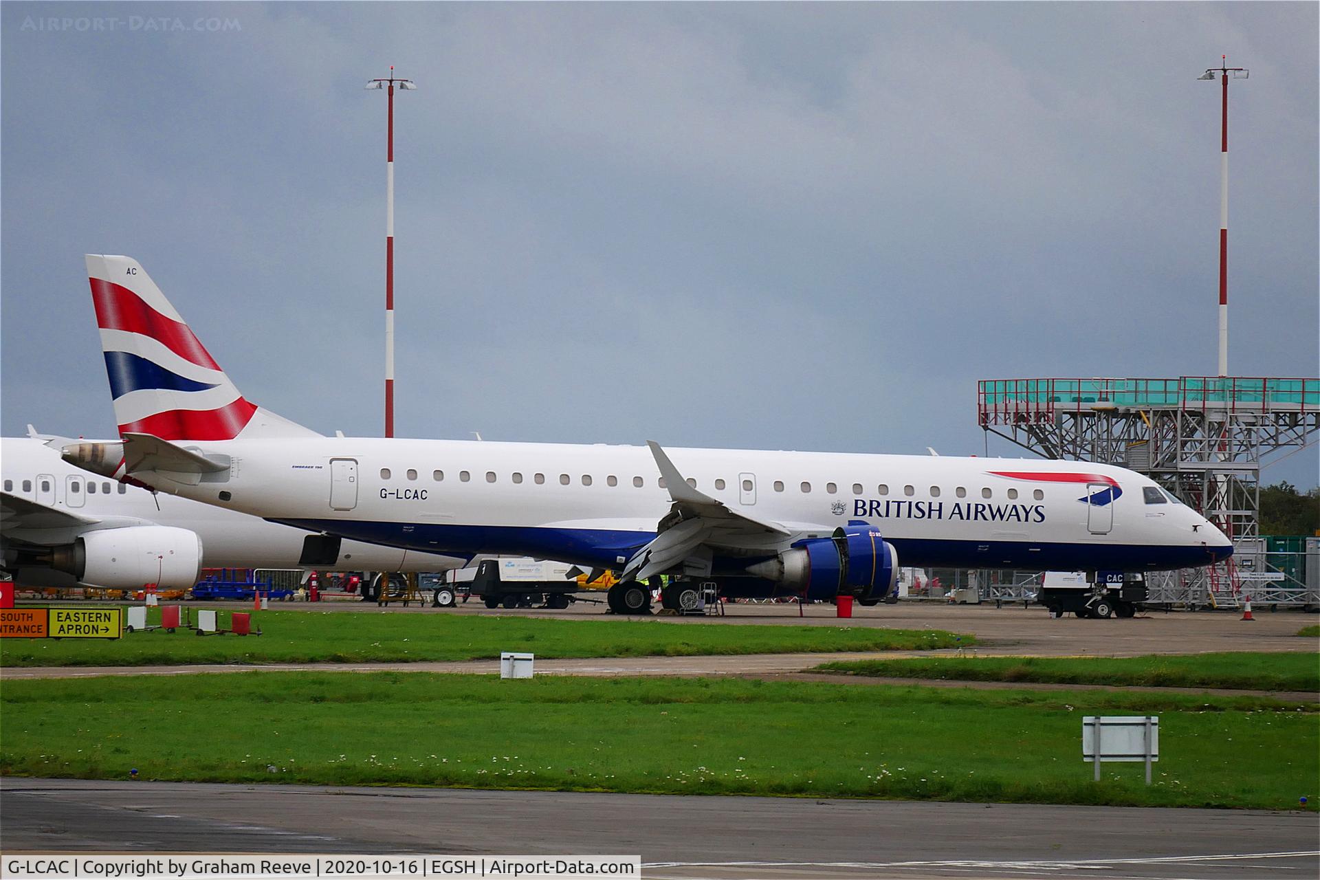 G-LCAC, 2012 Embraer 190LR (ERJ-190-100LR) C/N 19000513, Parked at Norwich.
