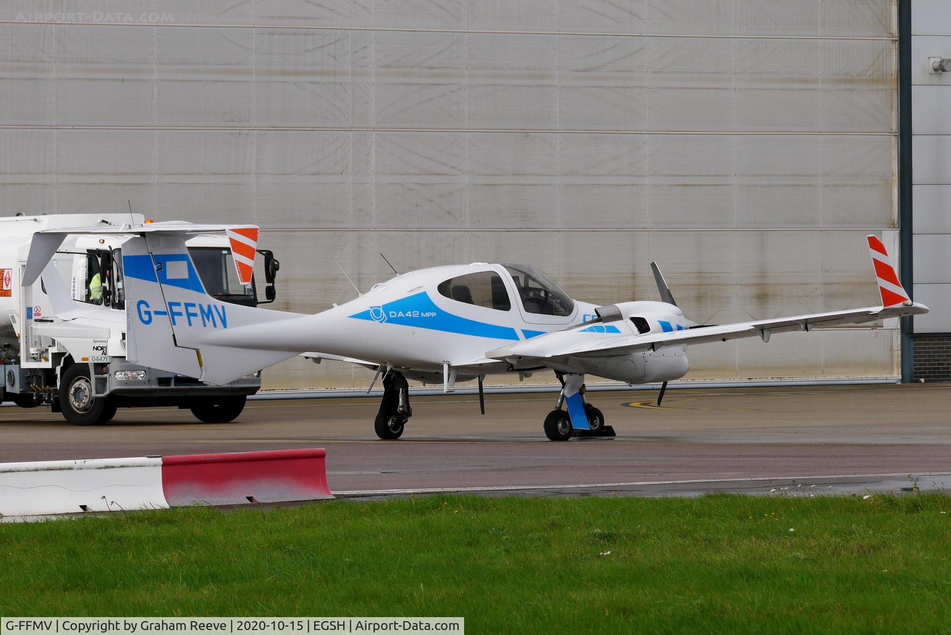 G-FFMV, 2013 Diamond DA-42NG Twin Star C/N 42.MN029, Parked at Norwich.