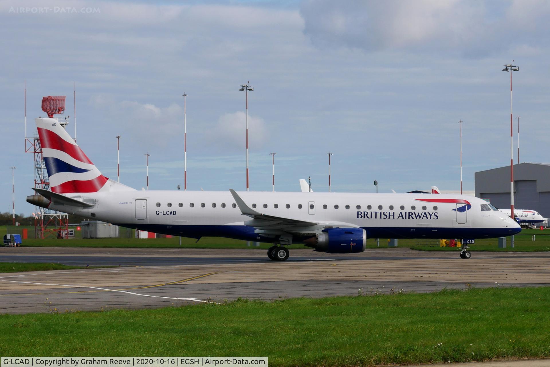 G-LCAD, 2012 Embraer ERJ 190-100LR C/N 19000535, Just landed at Norwich.