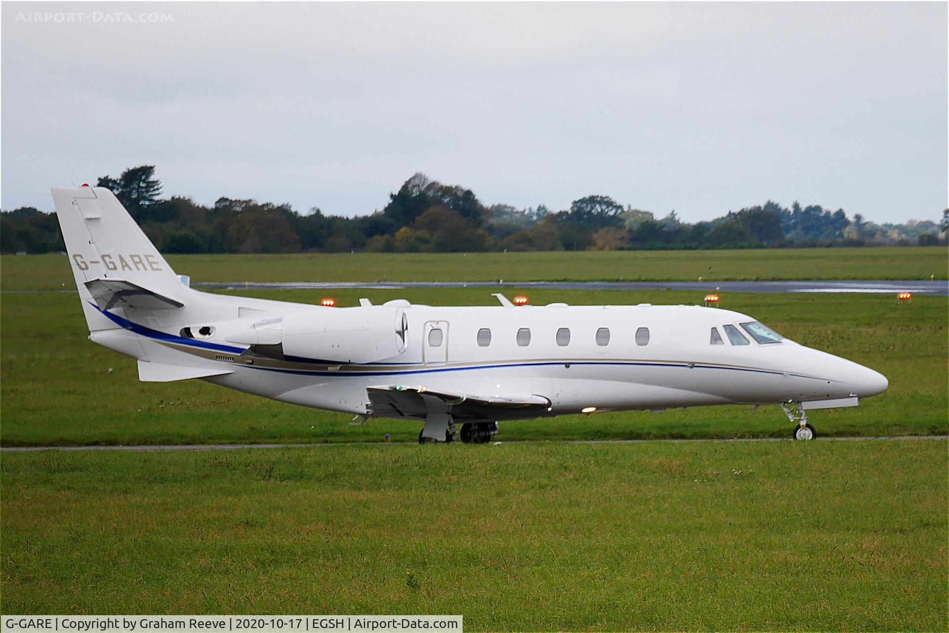 G-GARE, 2017 Cessna 560XL Citation Excel XLS+ C/N 560-6232, Departing from Norwich.