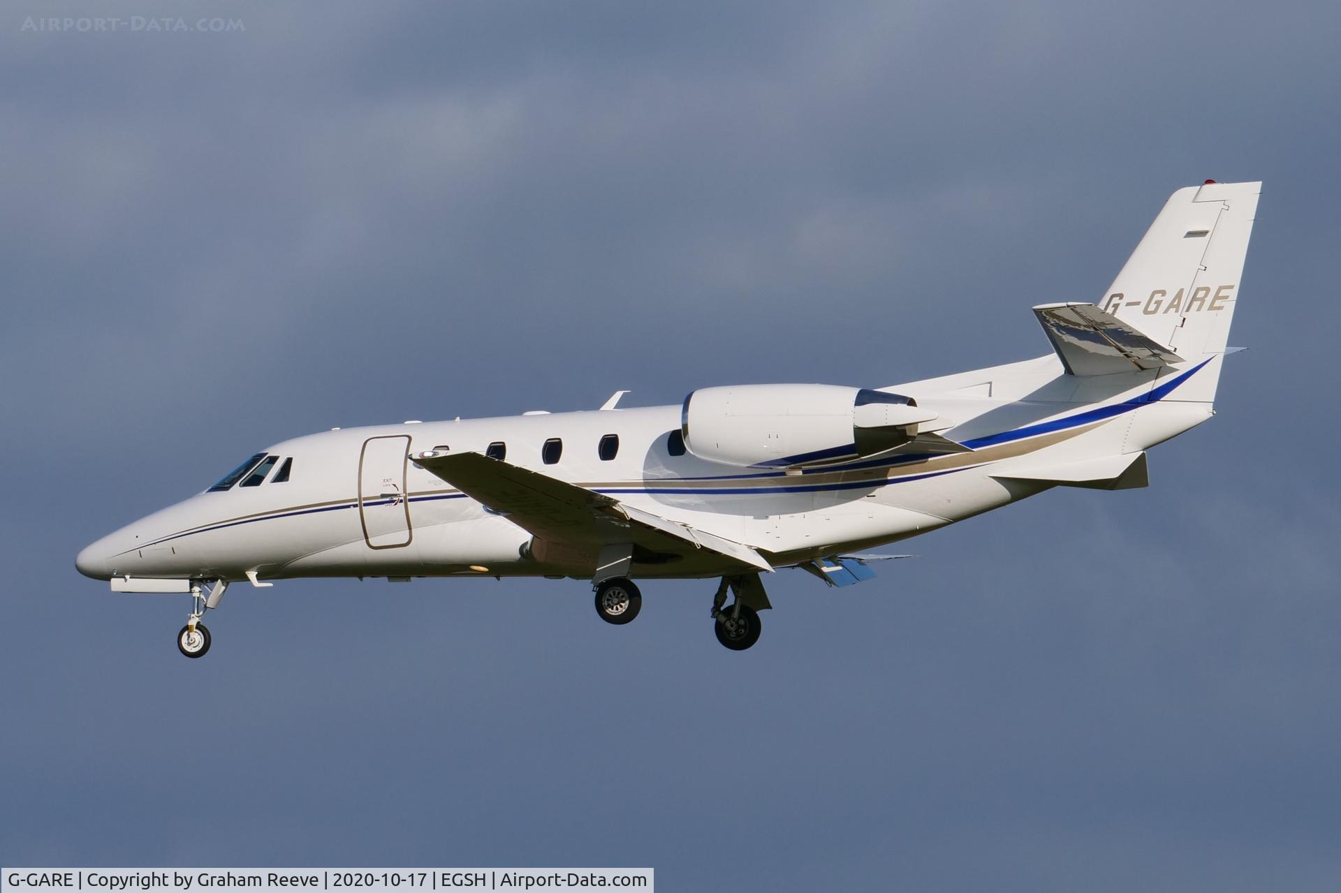 G-GARE, 2017 Cessna 560XL Citation Excel XLS+ C/N 560-6232, Landing at Norwich.