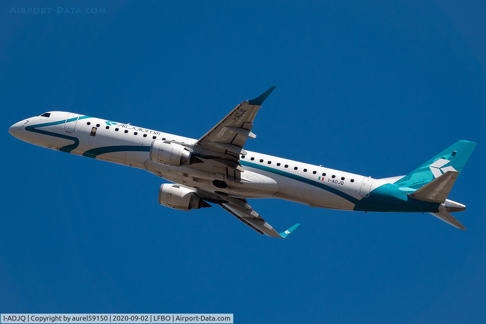 I-ADJQ, 2012 Embraer 195LR (ERJ-190-200LR) C/N 19000587, take off from TLS