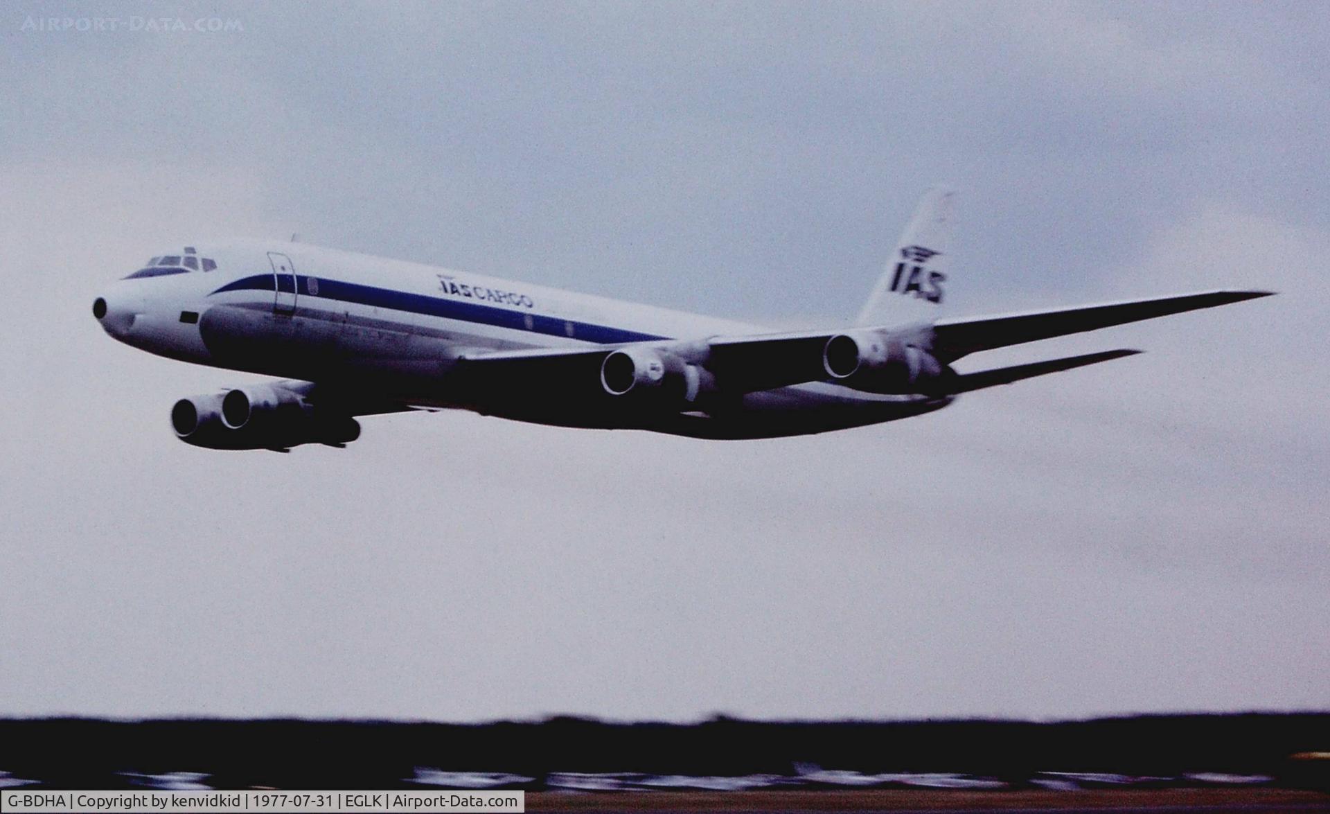 G-BDHA, 1963 Douglas DC-8-54F C/N 45667, At the 1977 Blackbushe Air Festival.
