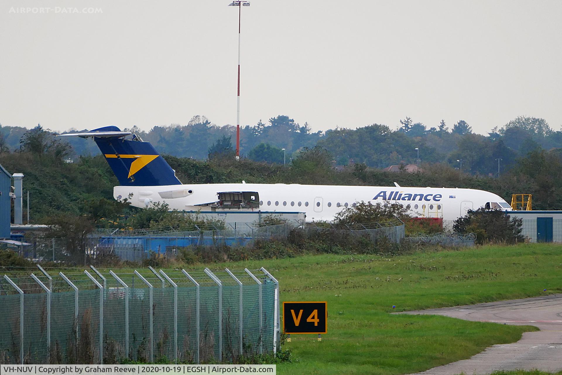 VH-NUV, 1995 Fokker 70 (F-28-0070) C/N 11554, Now standing in the 