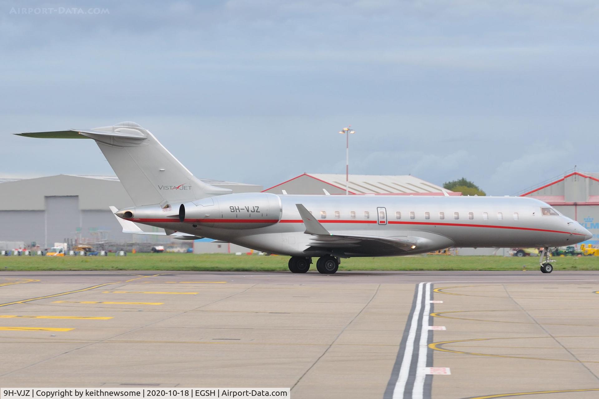 9H-VJZ, 2015 Bombardier BD-700-1A10 Global 6000 C/N 9746, Arriving at Norwich from Nice, France.