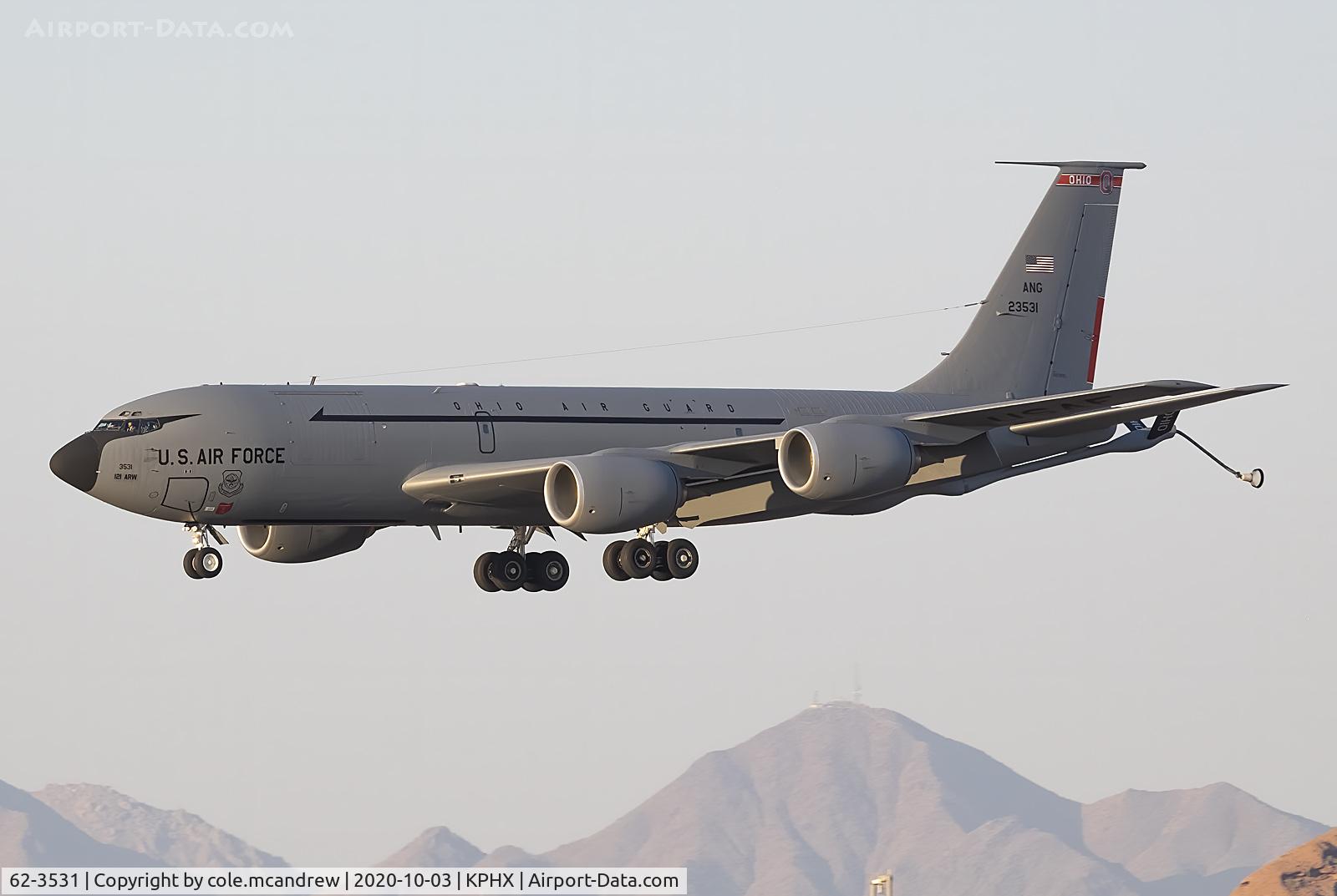 62-3531, 1962 Boeing KC-135R Stratotanker C/N 18514, FIST12 arriving into Phoenix from hickam AFB after a coronet dragging VMFA312 to Guam