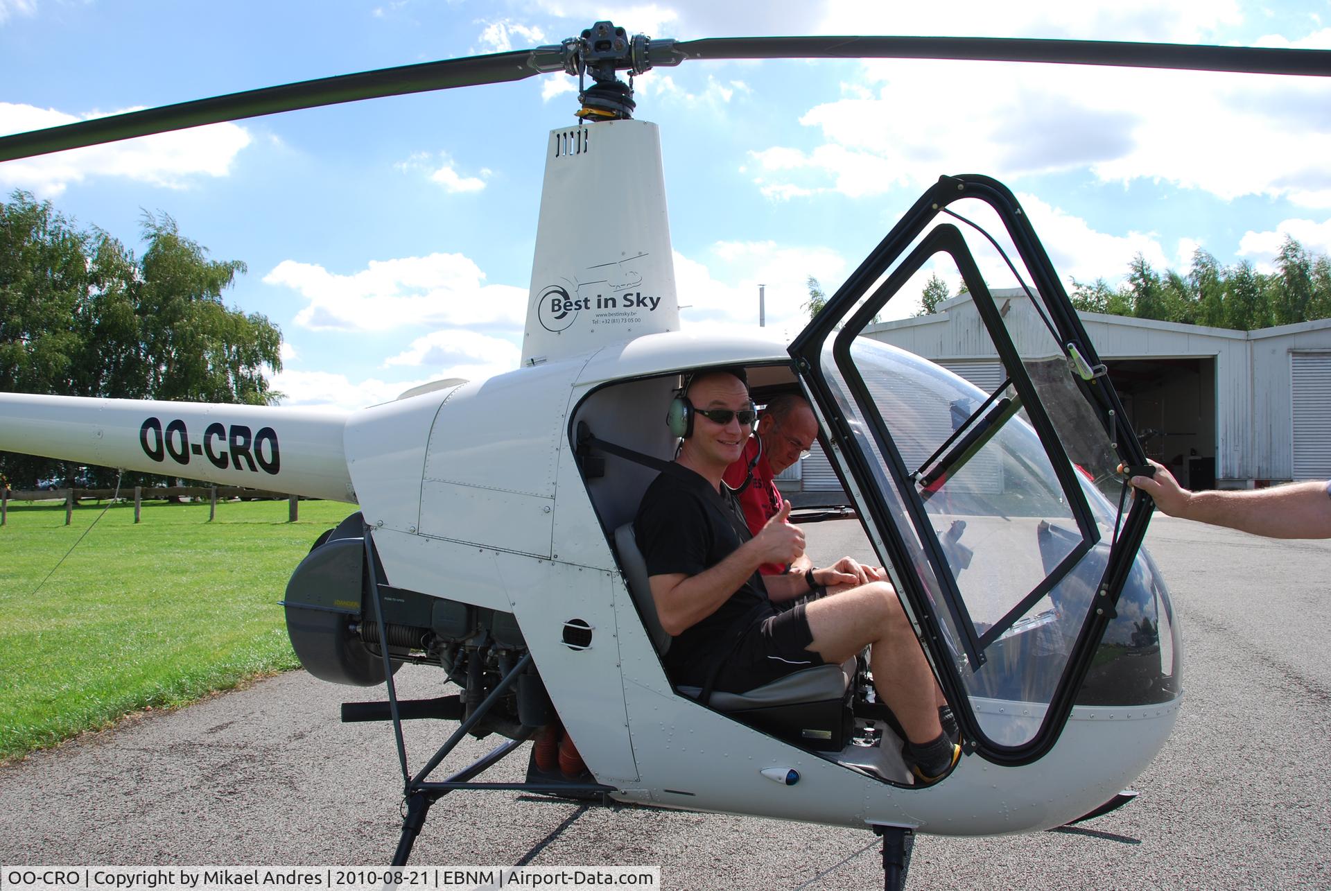 OO-CRO, 1991 Robinson R22 Beta C/N 1745, Me inside this OO-CRO Robinson R22 Beta at Namur-Suarlee Airfield, with instructor Jean-Yves Dantinne. Jean-Yves unfortunately lost his life in an helicopter (R22 3847 OO-DTZ) crash a year and a half later in Huy, Belgium. RIP.