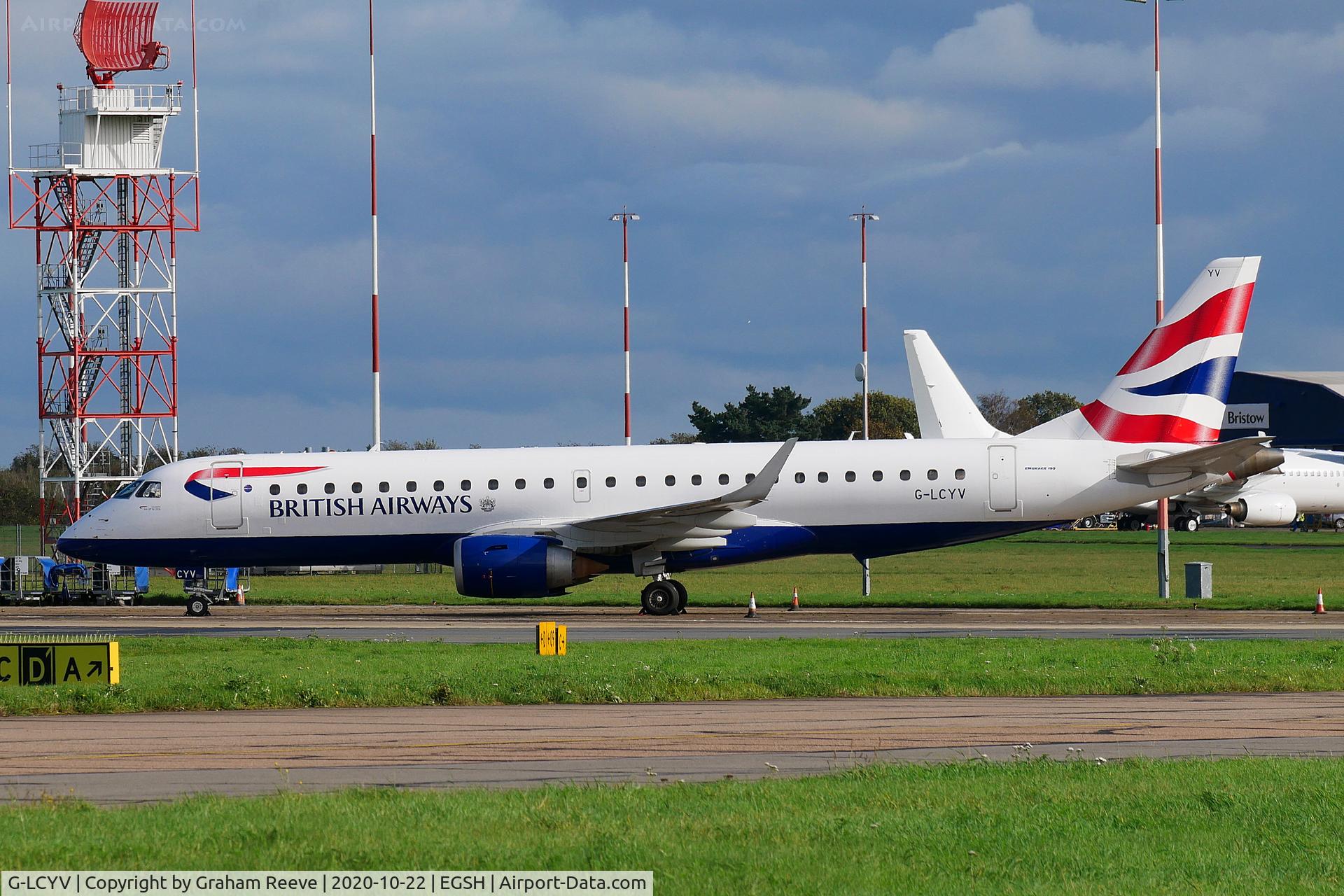 G-LCYV, 2009 Embraer 190AR (ERJ-190-100IGW) C/N 19000255, Parked at Norwich.