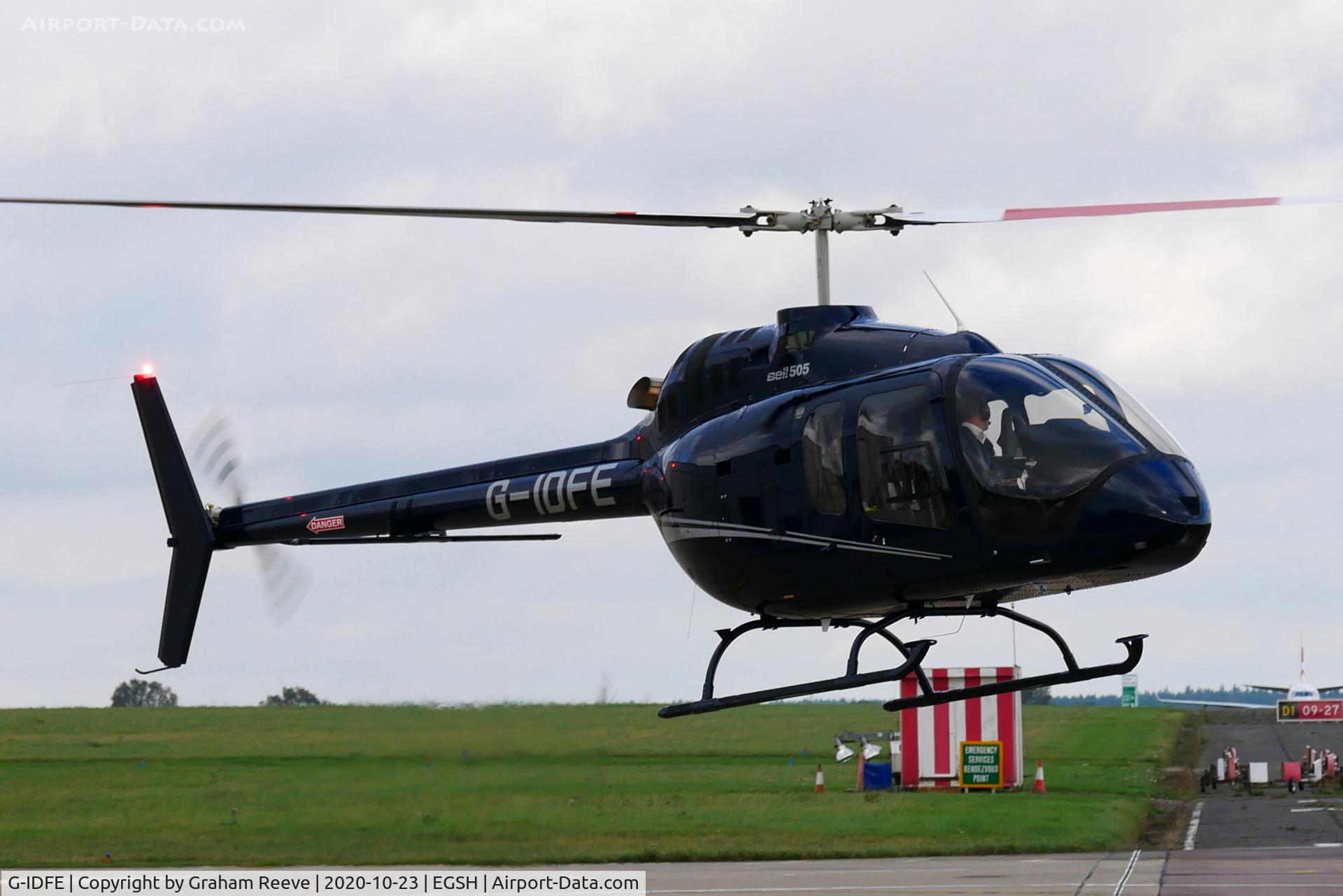 G-IDFE, 2019 Bell 505 Jet Ranger X C/N 65258, Departing from Norwich.