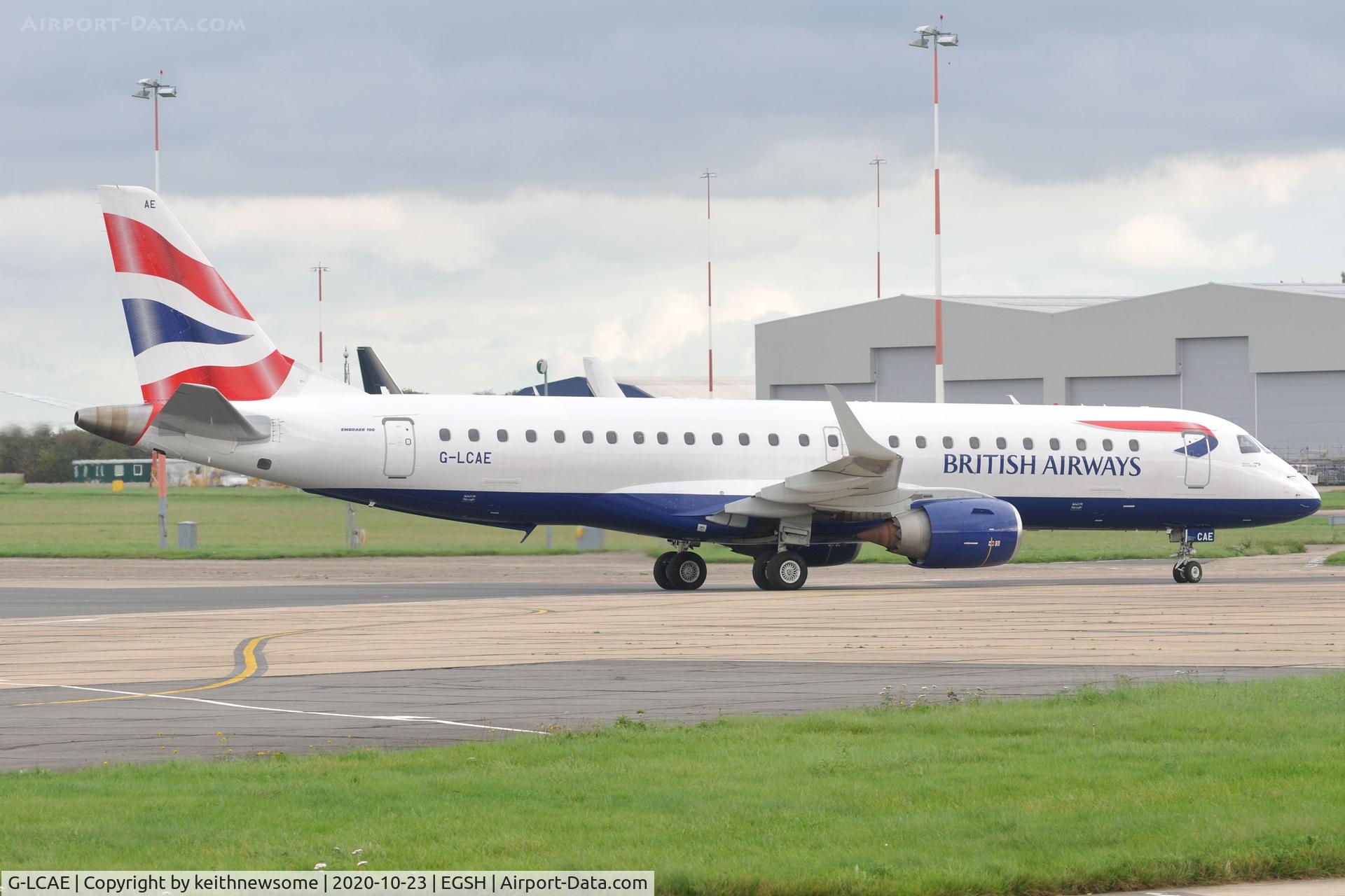G-LCAE, 2012 Embraer ERJ 190-100LR C/N 19000539, Arriving at Norwich from Warsaw.