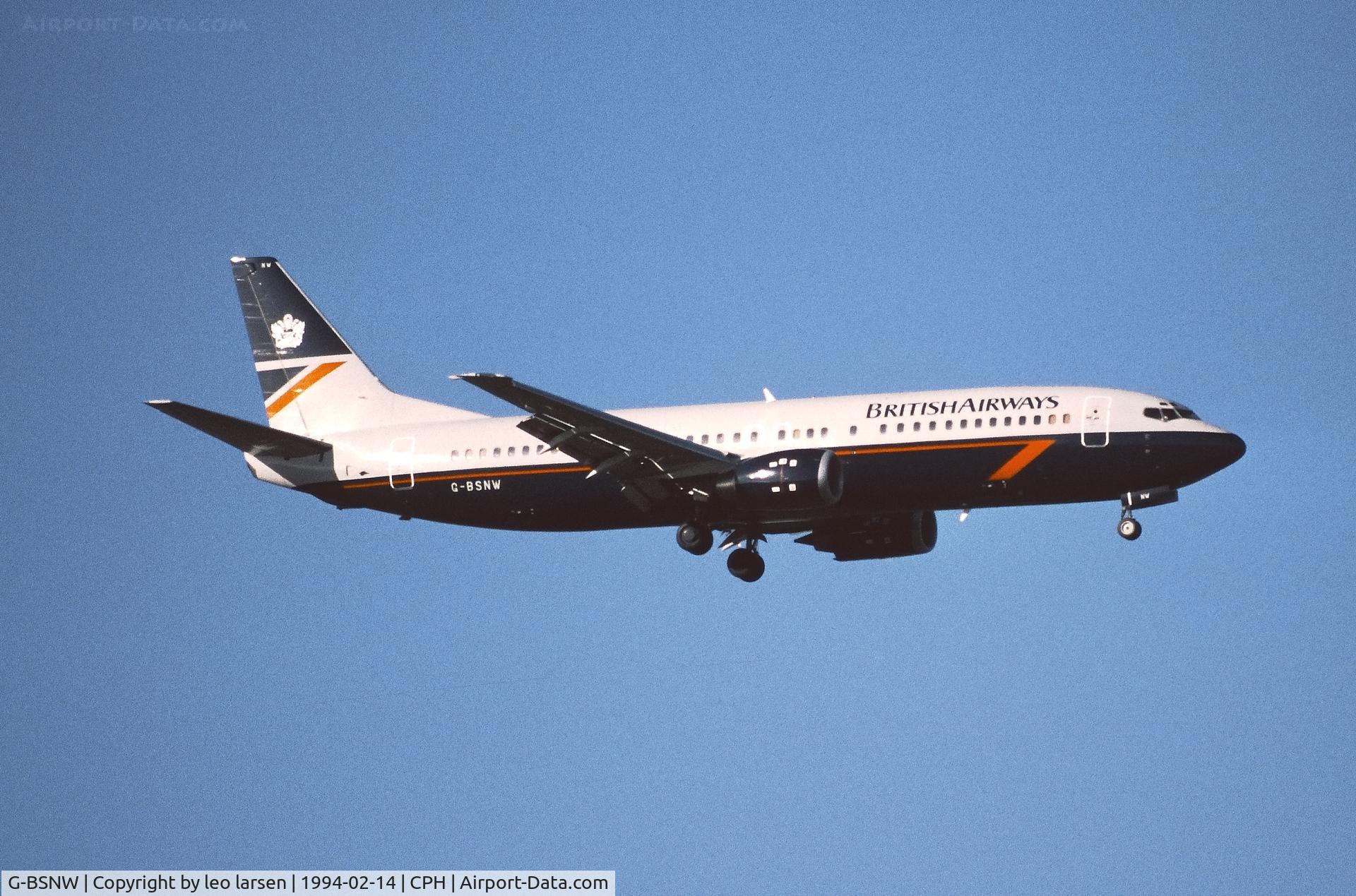 G-BSNW, 1992 Boeing 737-4Q8 C/N 25169, Copenhagen 14.2.1994