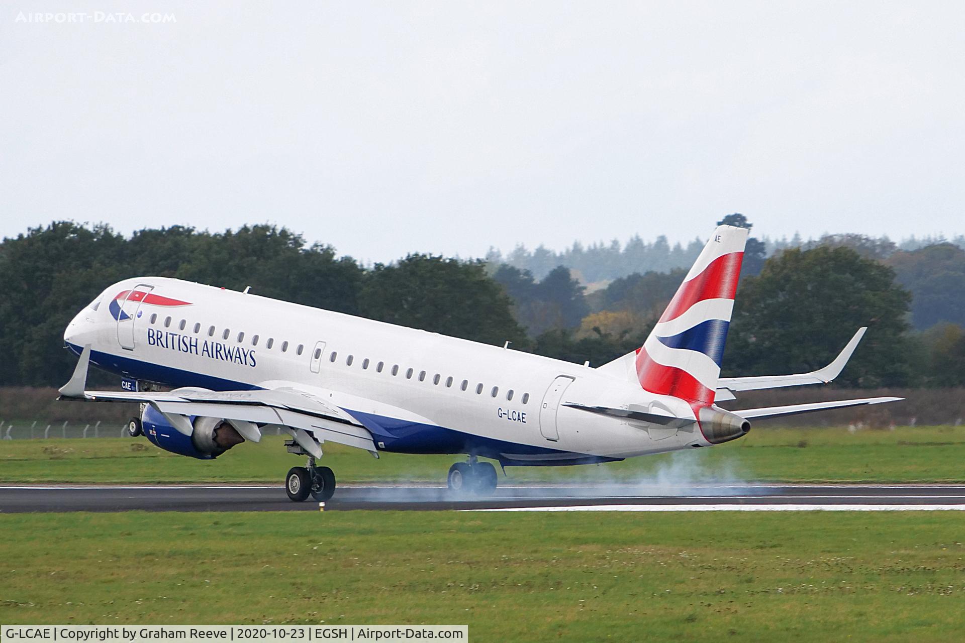 G-LCAE, 2012 Embraer ERJ 190-100LR C/N 19000539, Landing at Norwich.