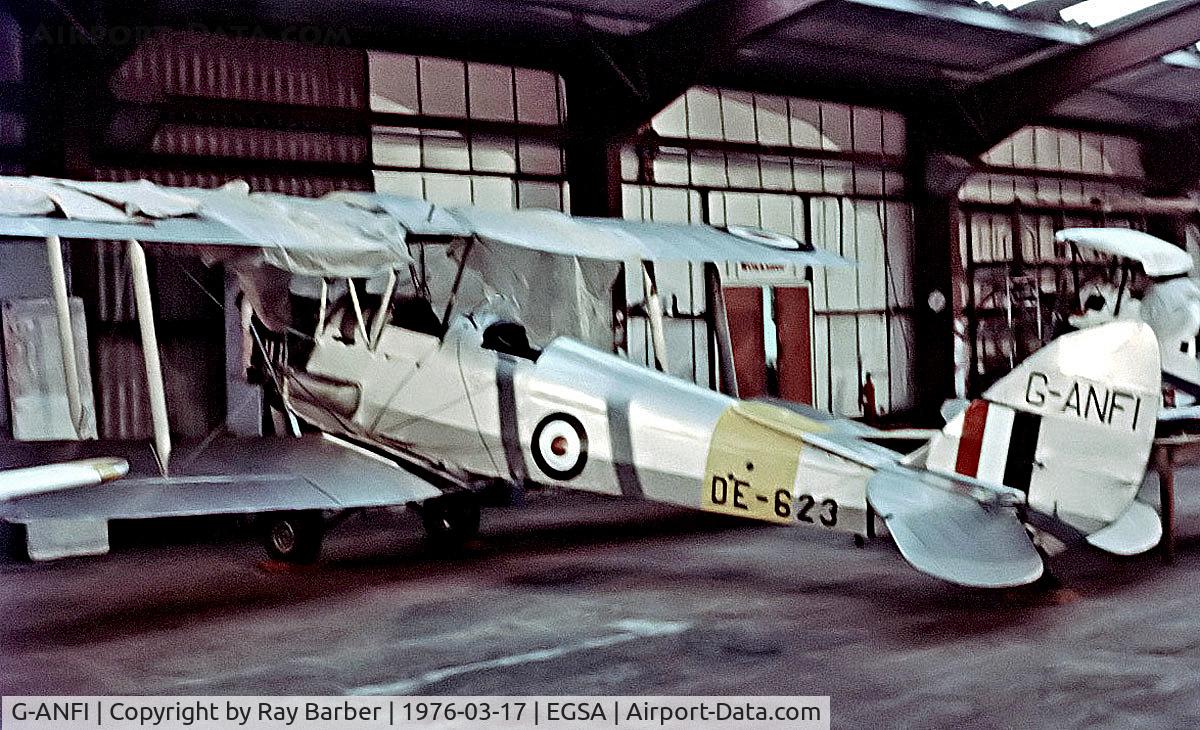 G-ANFI, 1941 De Havilland DH-82A Tiger Moth II C/N 85577, G-ANFI   (DE623 / DE-623) De Havilland DH.82A Tiger Moth [85577] Shipdham~G 17/03/1976