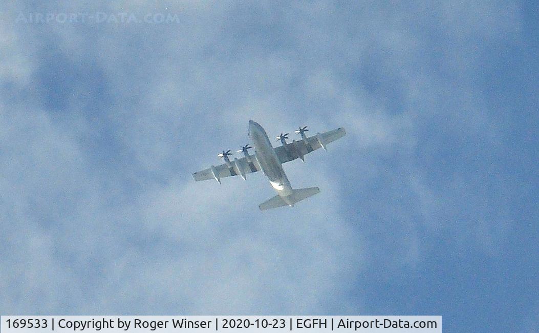 169533, 2019 Lockheed Martin KC-130J Hercules Hercules C/N 382-5871, USMC KC-130J aircraft coded BH-533 of VMGR-252 eastbound circa 24000 feet over Swansea Airport.