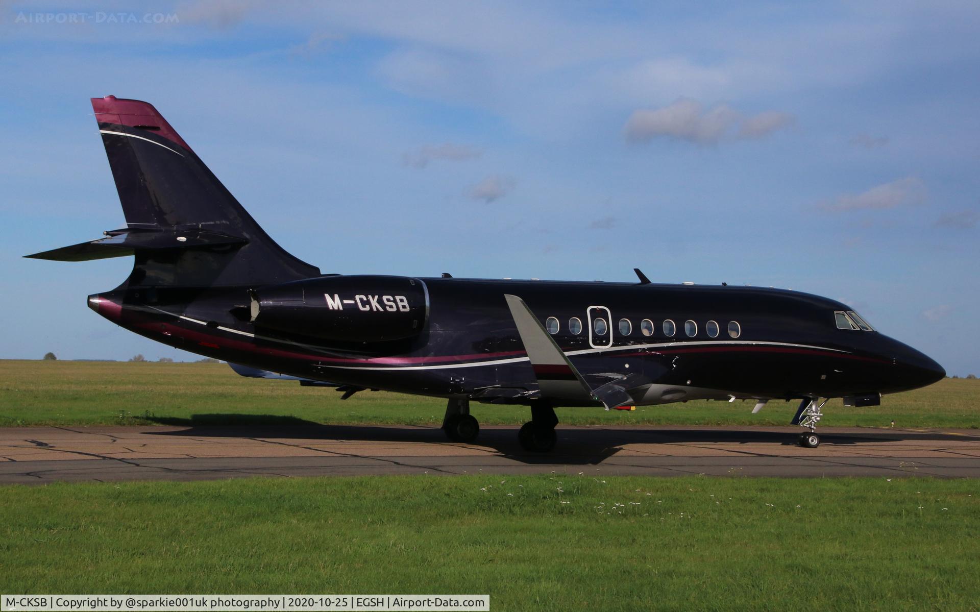 M-CKSB, 1995 Dassault Falcon 2000 C/N 6, Seen departing Norwich