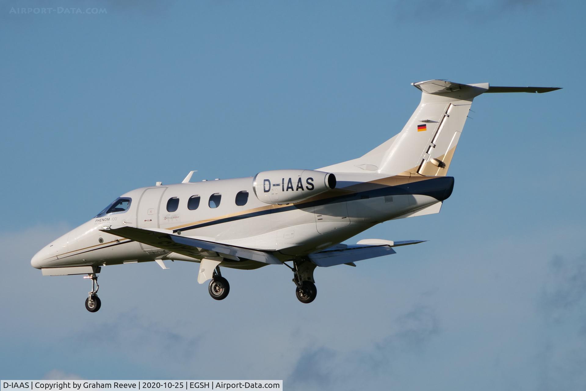D-IAAS, 2010 Embraer EMB-500 Phenom 100 C/N 50000132, Landing at Norwich.