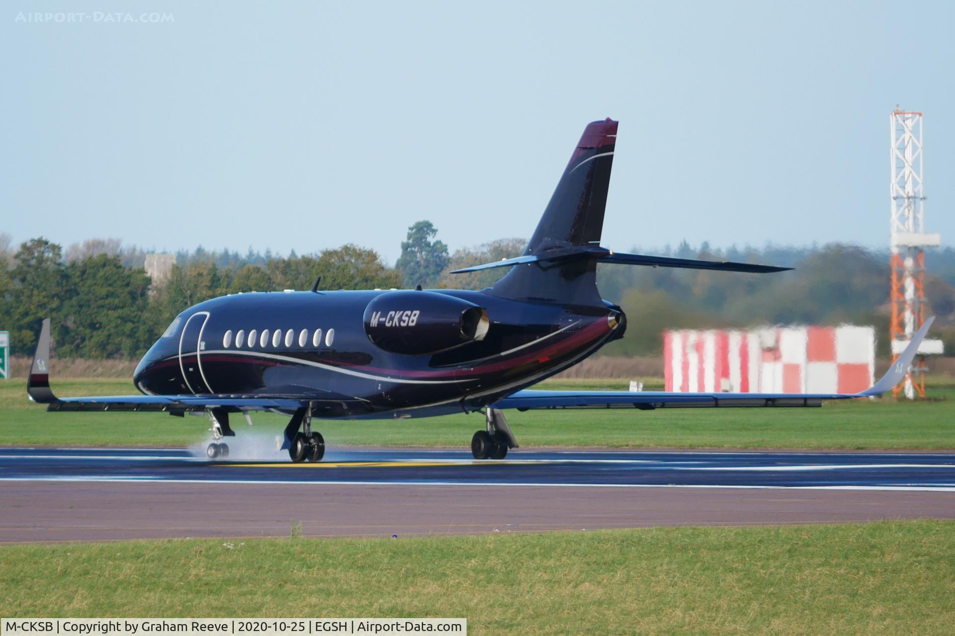 M-CKSB, 1995 Dassault Falcon 2000 C/N 6, Departing from Norwich.