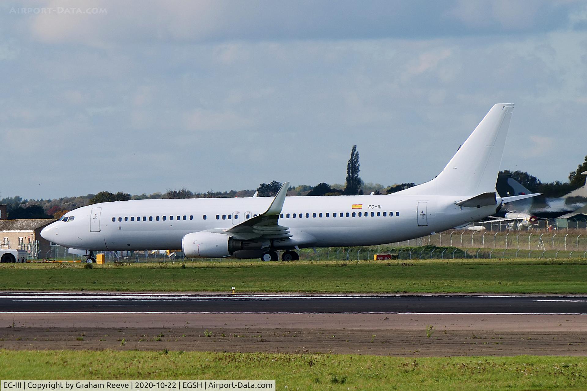 EC-III, 2002 Boeing 737-86Q C/N 30284, Under tow at Norwich.
