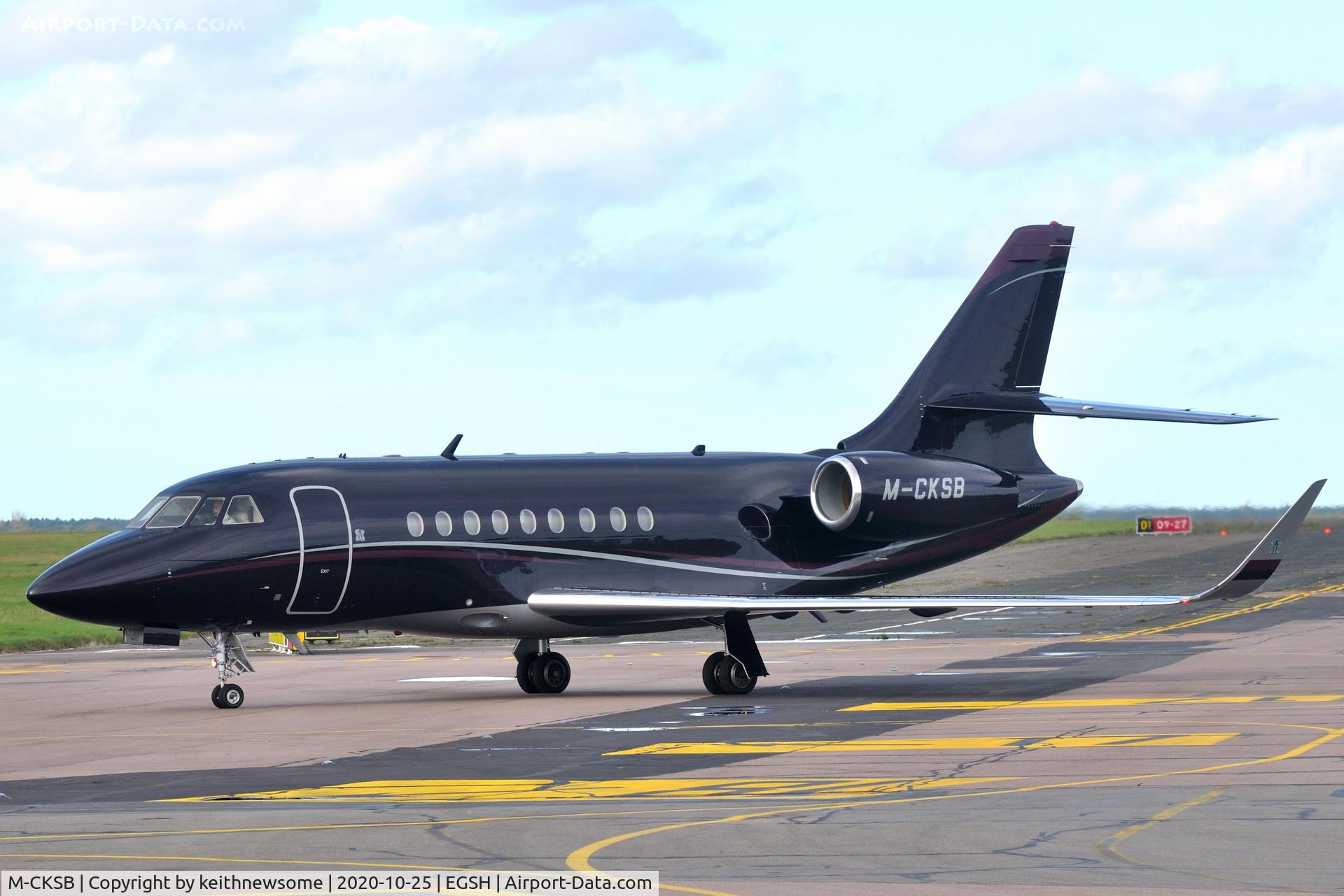 M-CKSB, 1995 Dassault Falcon 2000 C/N 6, Arriving at Norwich from Manchester.