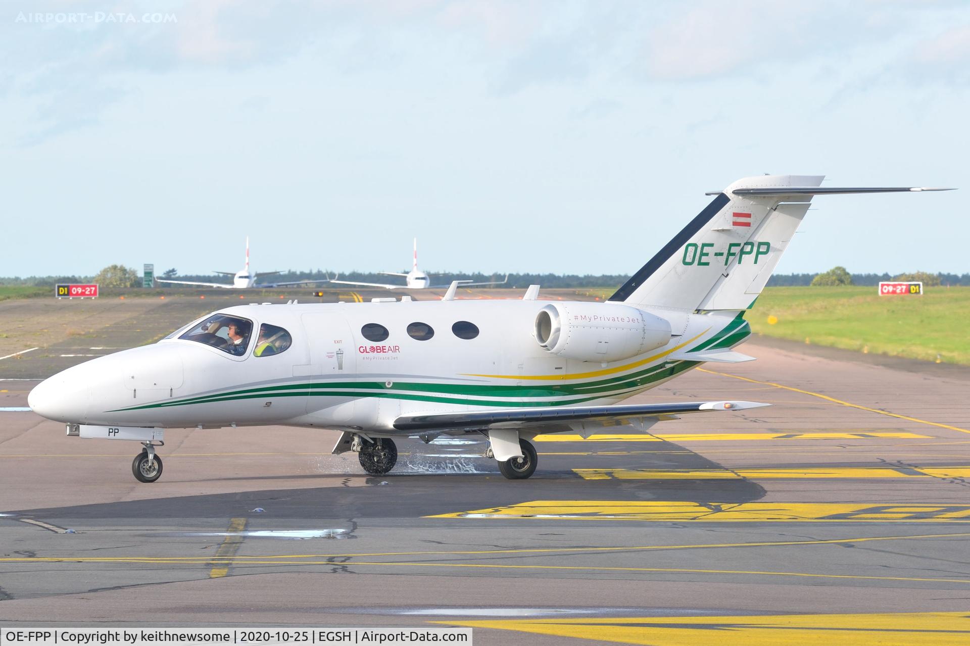 OE-FPP, 2009 Cessna 510 Citation Mustang Citation Mustang C/N 510-0186, Arriving at Norwich from Farnborough.