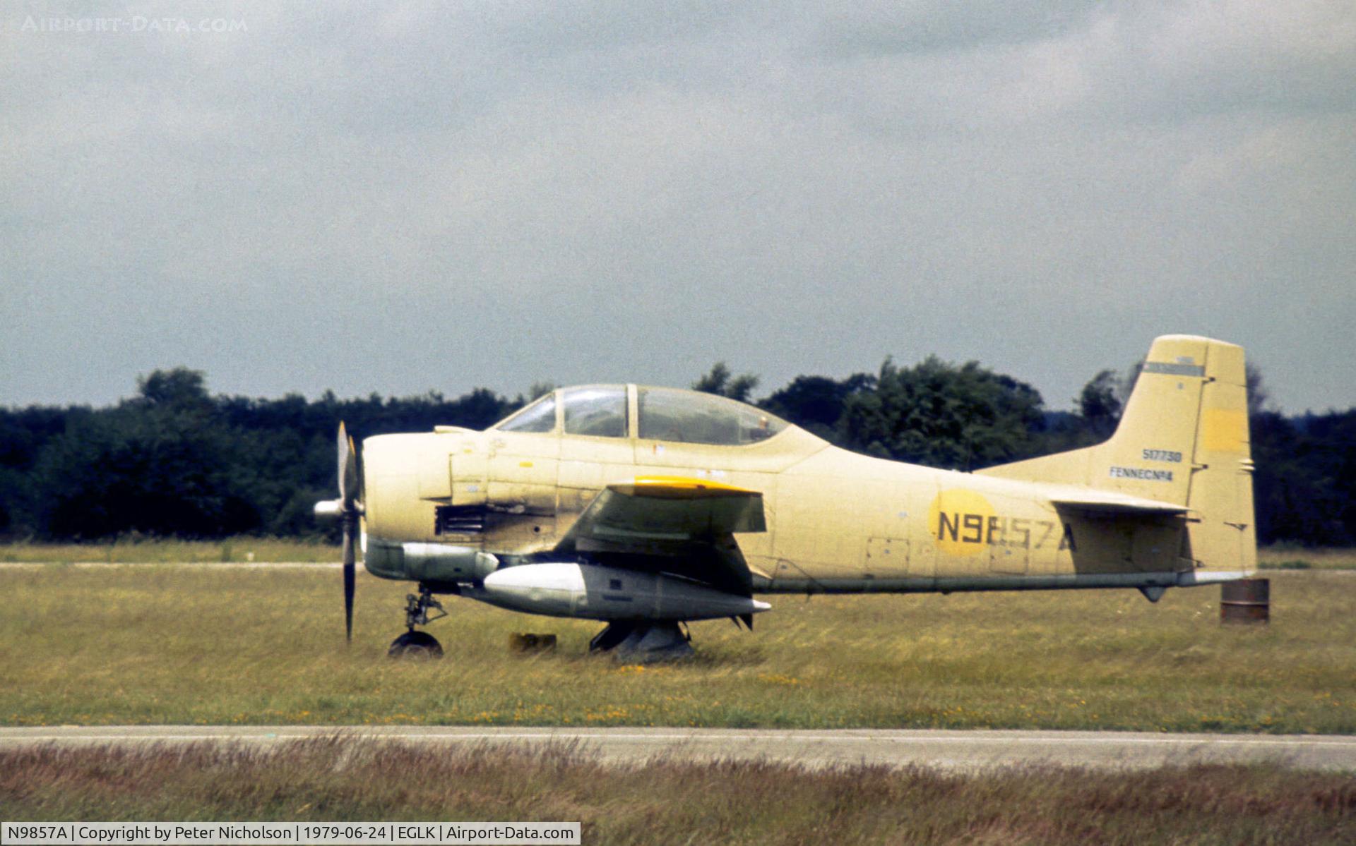 N9857A, 1951 North American T-28A Trojan C/N 174-583, Sud Aviation Fennec conversion formerly flown with the Royal Moroccan Air Force seen at Blackbushe in the Summer of 1979.