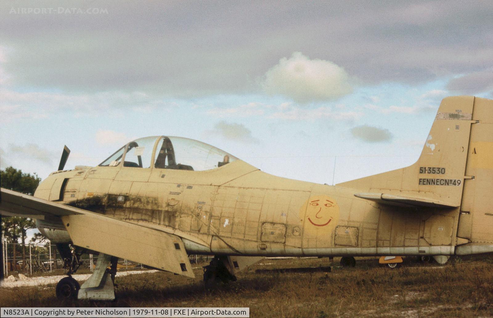 N8523A, 1951 North American T-28D Trojan C/N 174-68 (51-3530), Fennec conversion 49 formerly with Royal Moroccan Air Force as seen at Fort Lauderdale, Florida in November 1979.