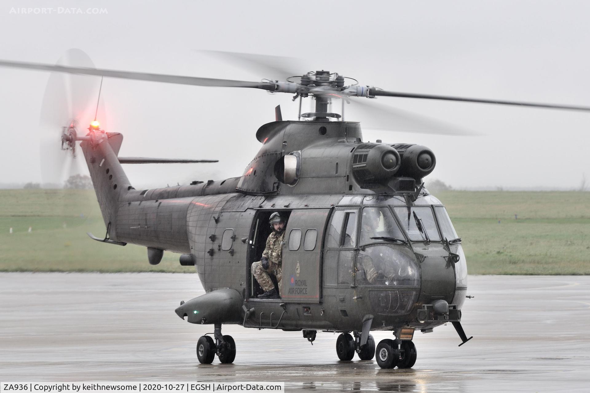 ZA936, Westland Puma HC.2 C/N 1640, Leaving Norwich following fuel stop.