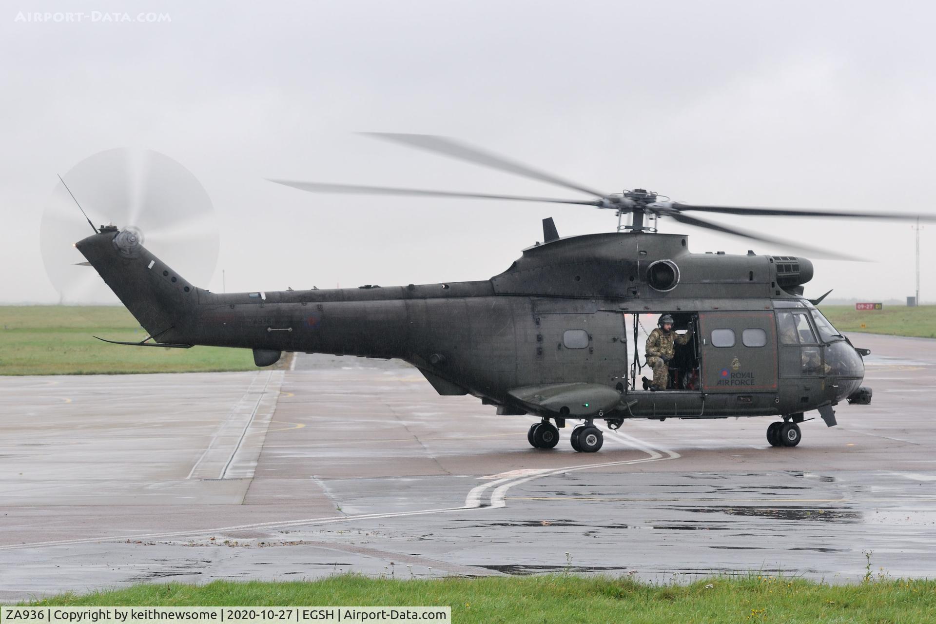 ZA936, Westland Puma HC.2 C/N 1640, Leaving Norwich following fuel stop.