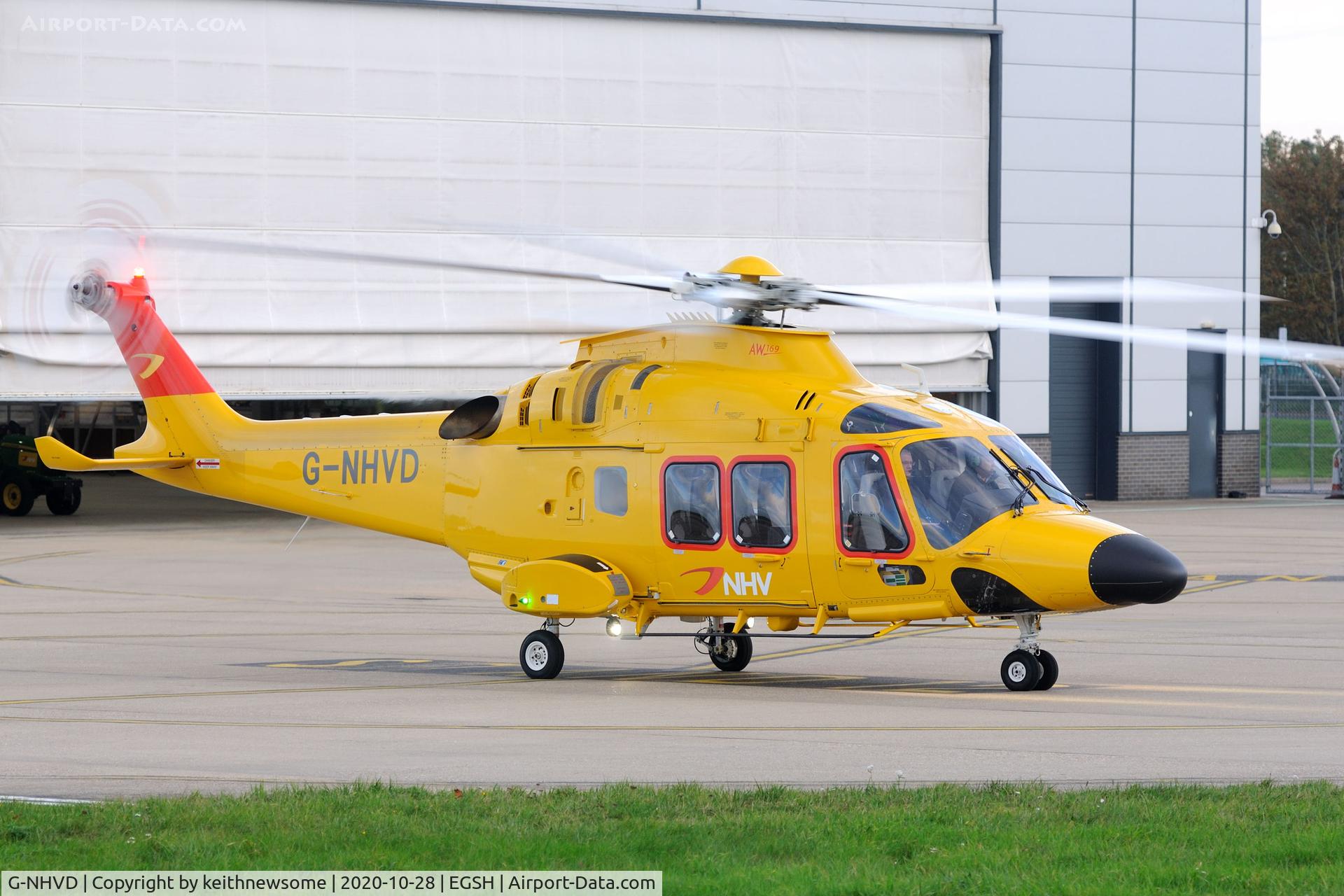 G-NHVD, 2019 Leonardo AW-169 C/N 69113, Leaving Norwich for crew training as 'Gold 28'.
