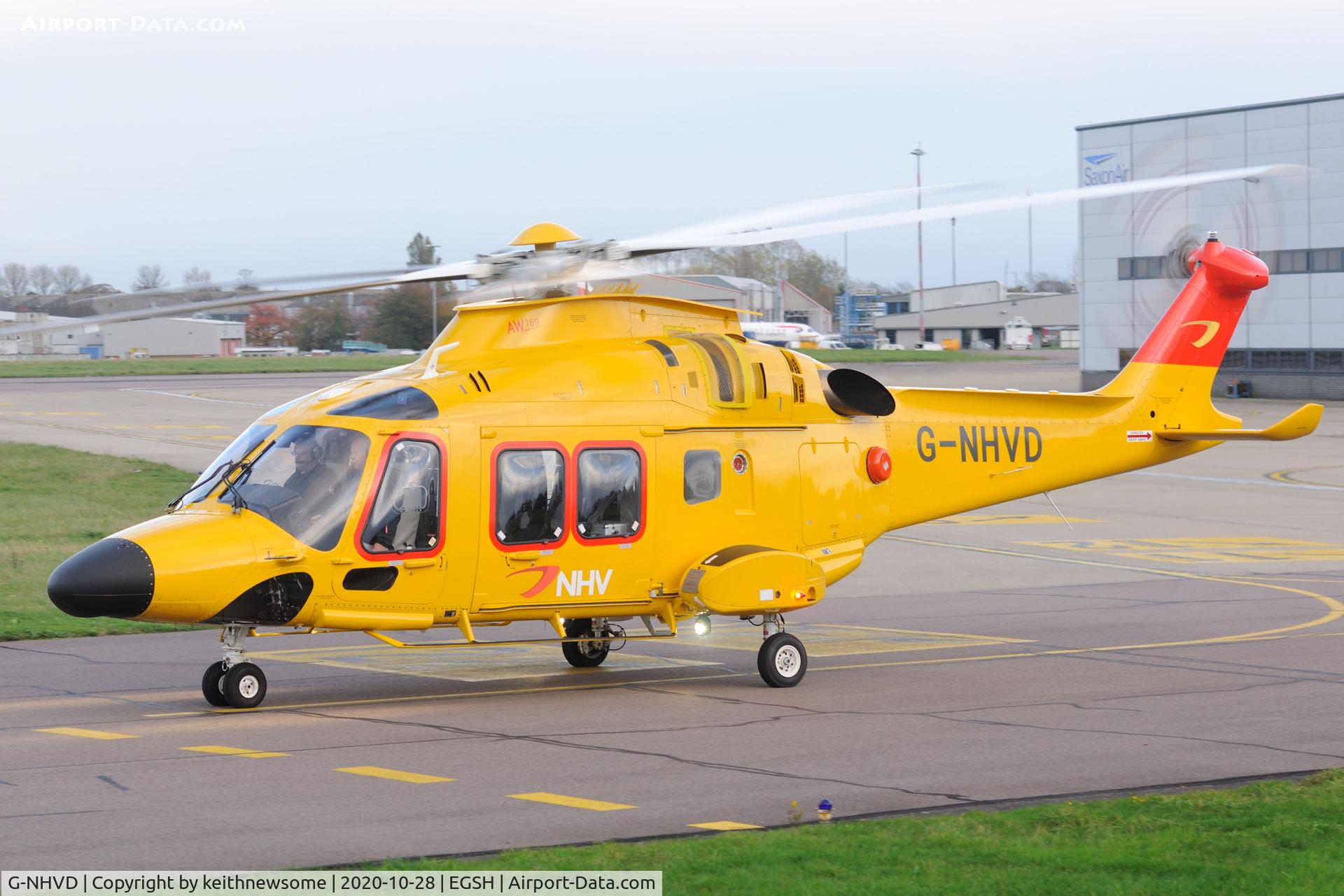 G-NHVD, 2019 Leonardo AW-169 C/N 69113, Leaving Norwich for crew training  as 'Gold 28'.