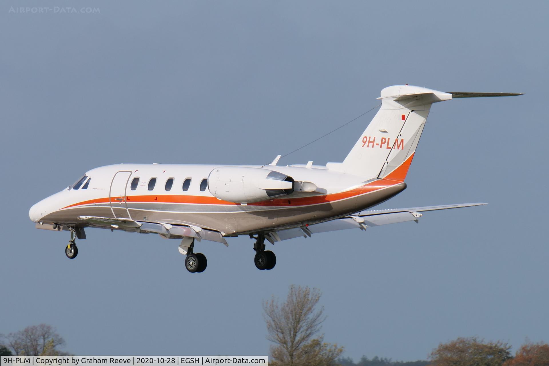 9H-PLM, 1992 Cessna 650 Citation VI C/N 650-0217, Landing at Norwich.