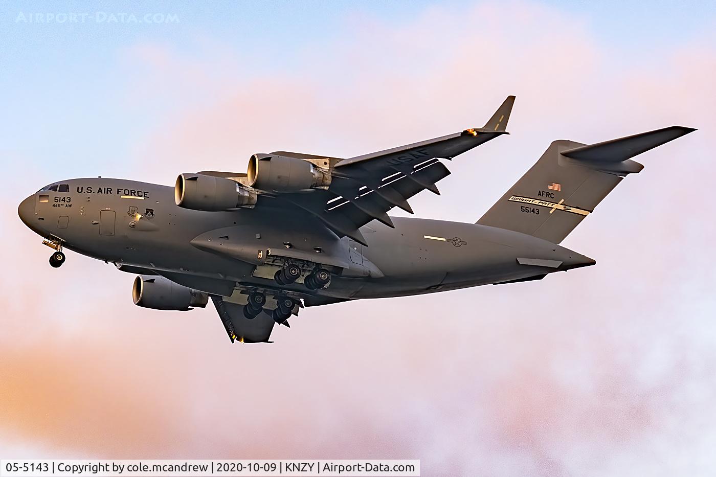 05-5143, 2005 Boeing C-17A Globemaster III C/N 50151/F150/P143, EVAC55143 arriving into NAS North island from Hickam AFB