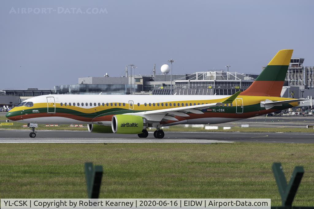 YL-CSK, 2018 Airbus A220-300 C/N 55039, Lining up r/w 28