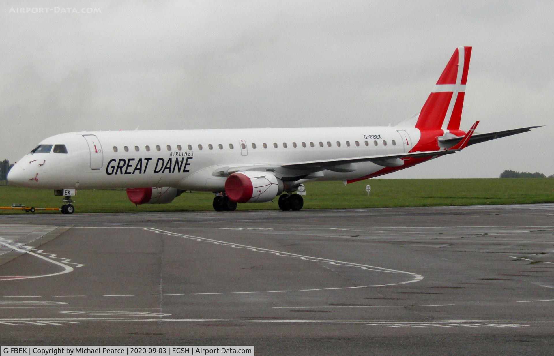 G-FBEK, 2008 Embraer 195LR (ERJ-190-200LR) C/N 19000168, Under tow during COVID-19 storage.