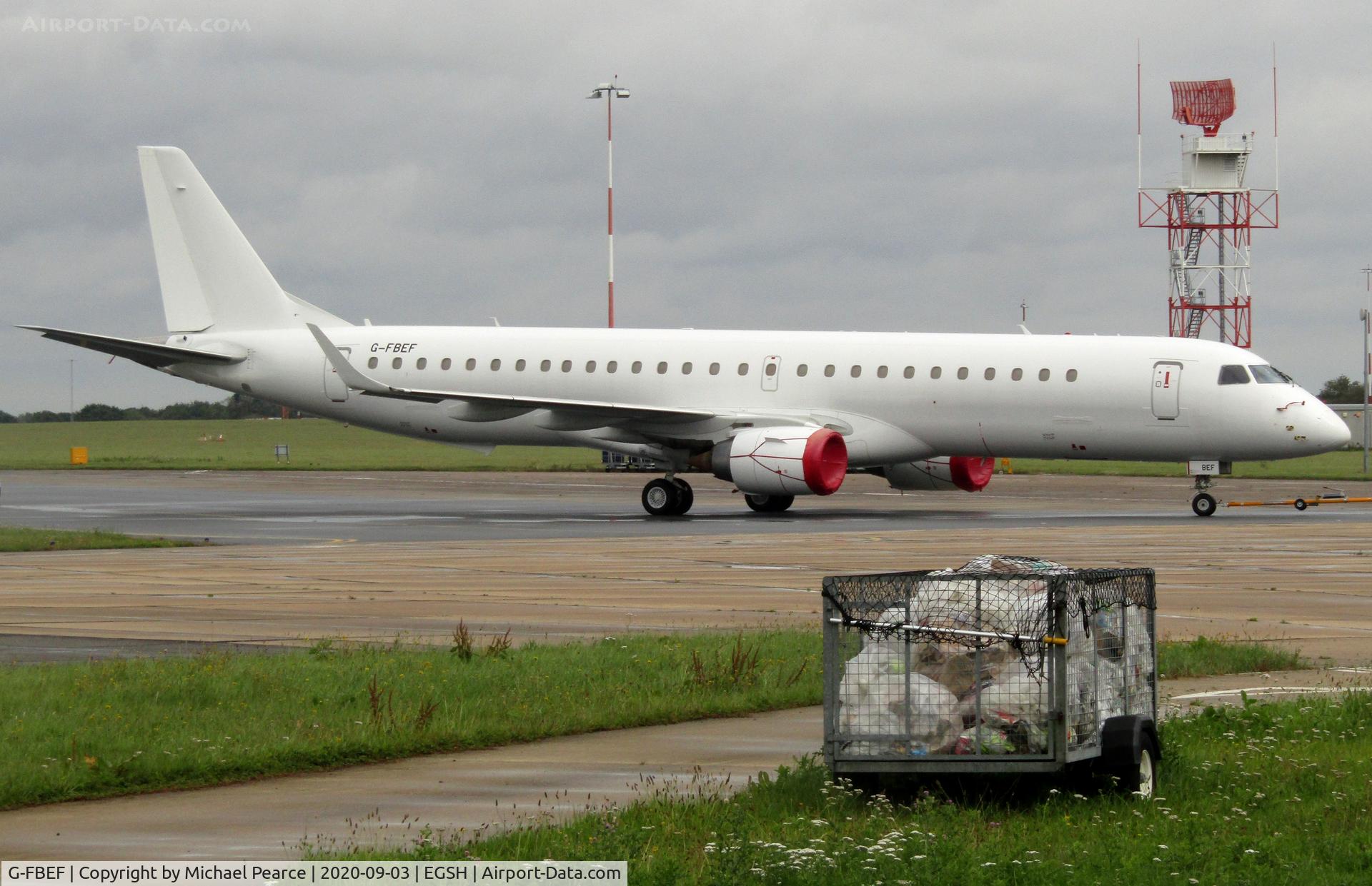 G-FBEF, 2007 Embraer 195LR (ERJ-190-200LR) C/N 19000104, Under tow from North Side for work during storage.