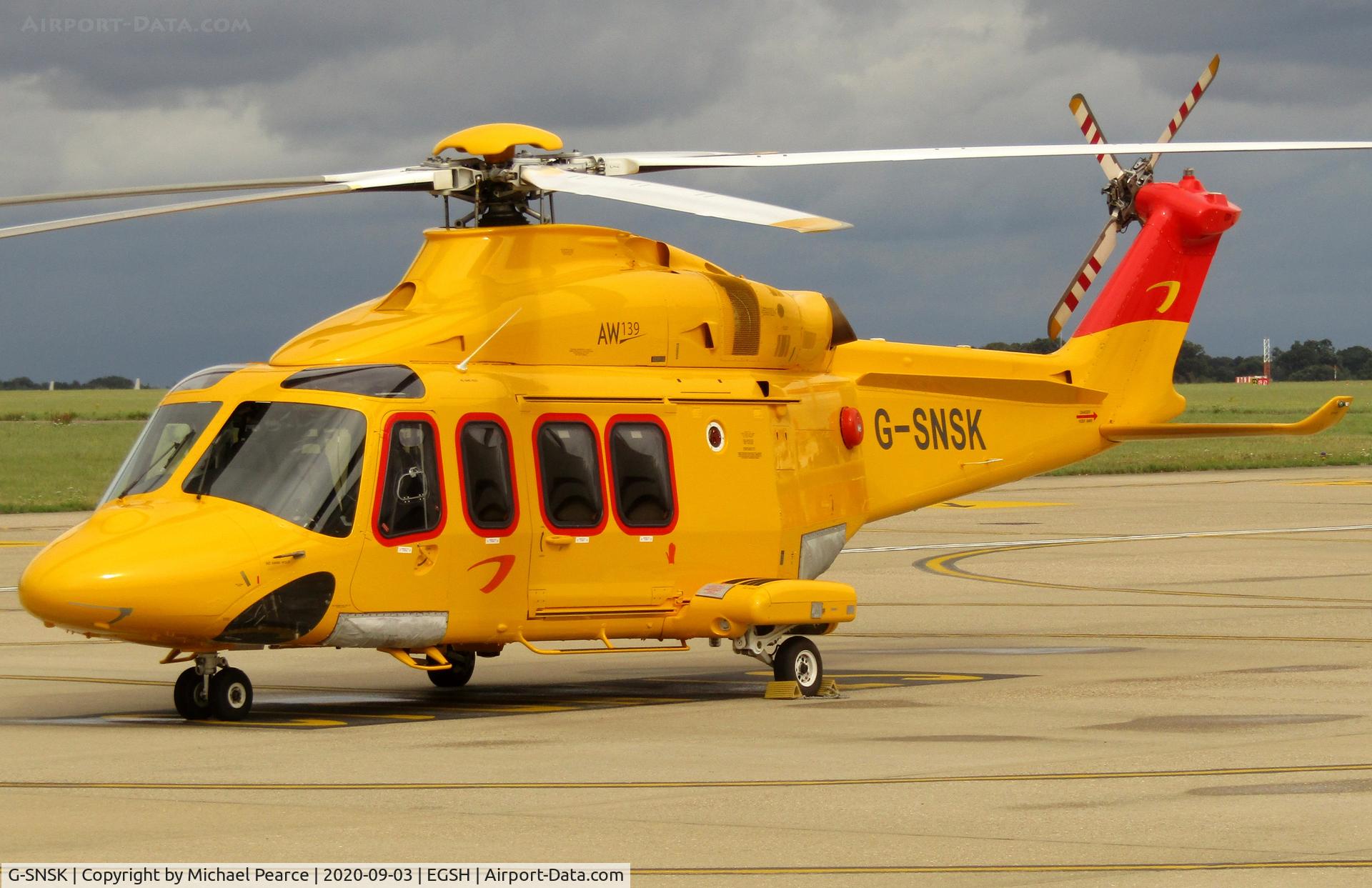 G-SNSK, 2013 AgustaWestland AW-139 C/N 41354, Parked at SaxonAir awaiting its next flight.