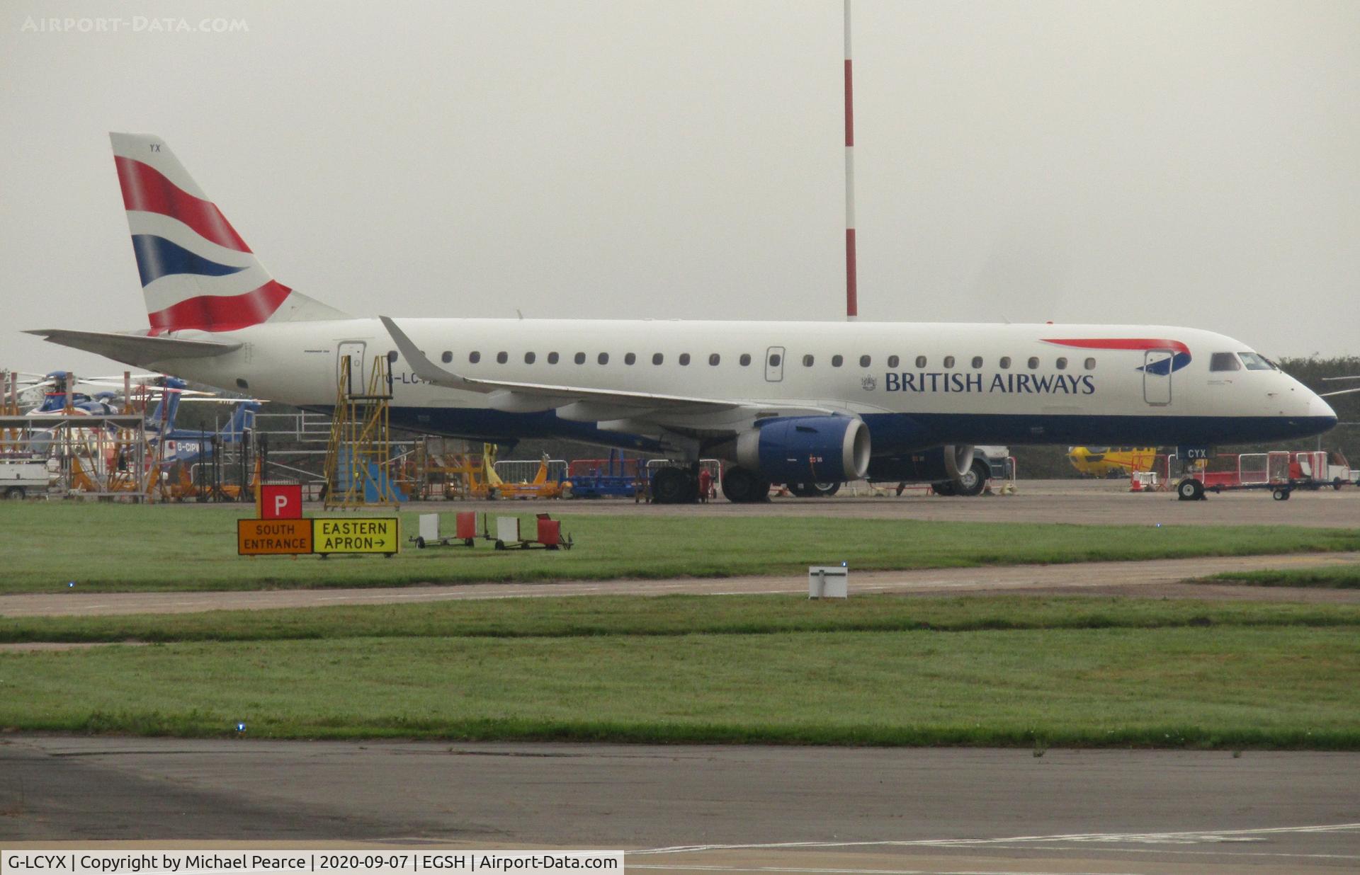G-LCYX, 2008 Embraer 190LR (ERJ-190-100LR) C/N 19000178, Parked on the Eastern Apron for work during COVID-19 storage.