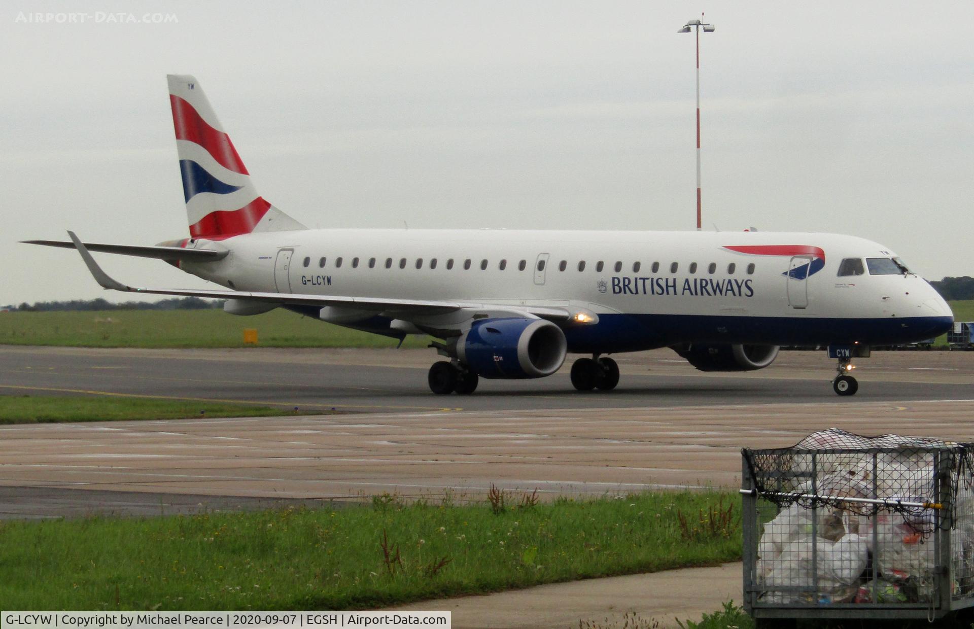 G-LCYW, 2008 Embraer 190SR (ERJ-190-100SR) C/N 19000163, Arriving from Southend (SEN) for COVID-19 storage.