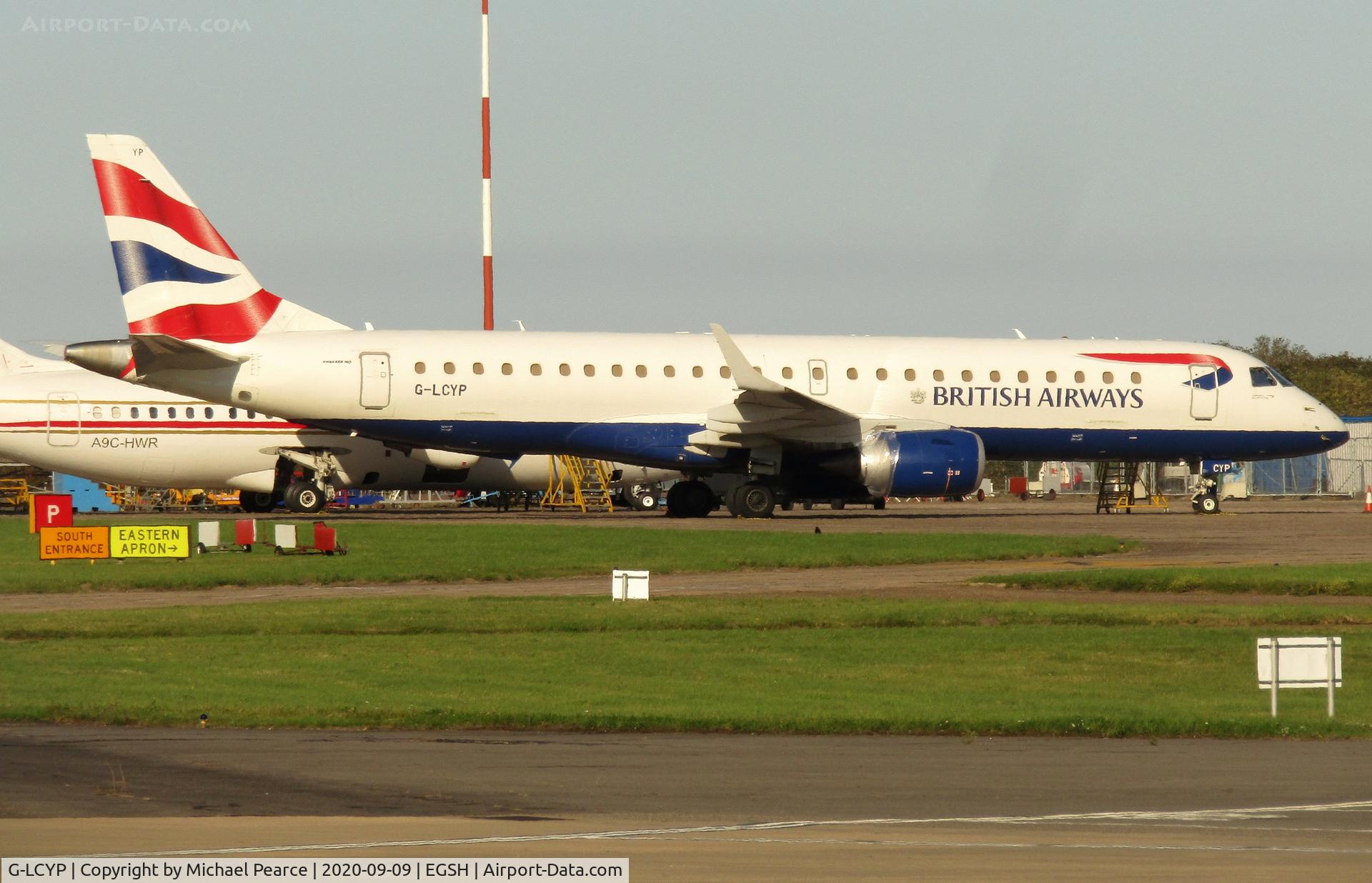 G-LCYP, 2011 Embraer 190SR (ERJ-190-100SR) C/N 19000443, Parked on the Eastern Apron during COVID-19 storage.