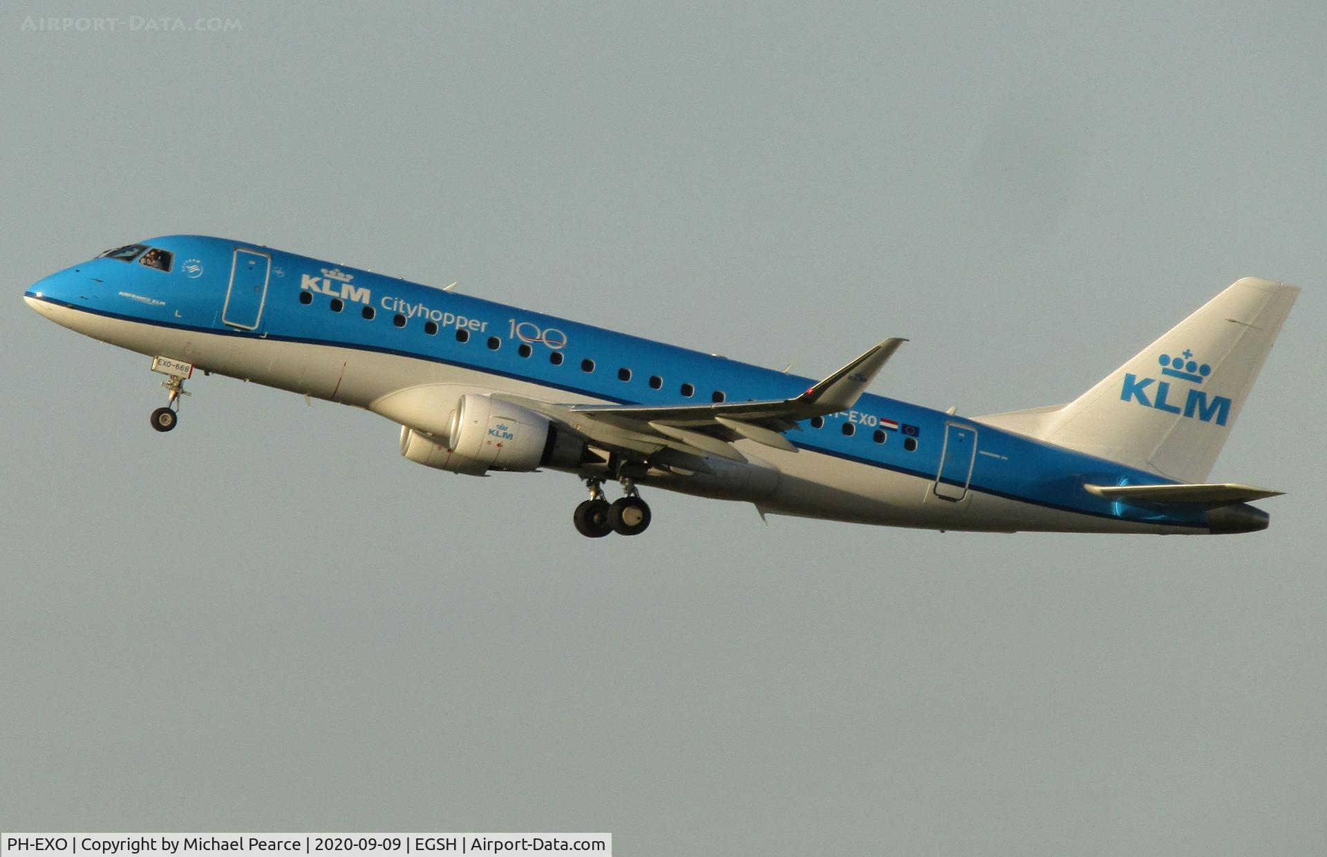 PH-EXO, 2017 Embraer 175STD (ERJ-170-200STD) C/N 17000668, Climbing out of RWY 27 on departure to Amsterdam (AMS).