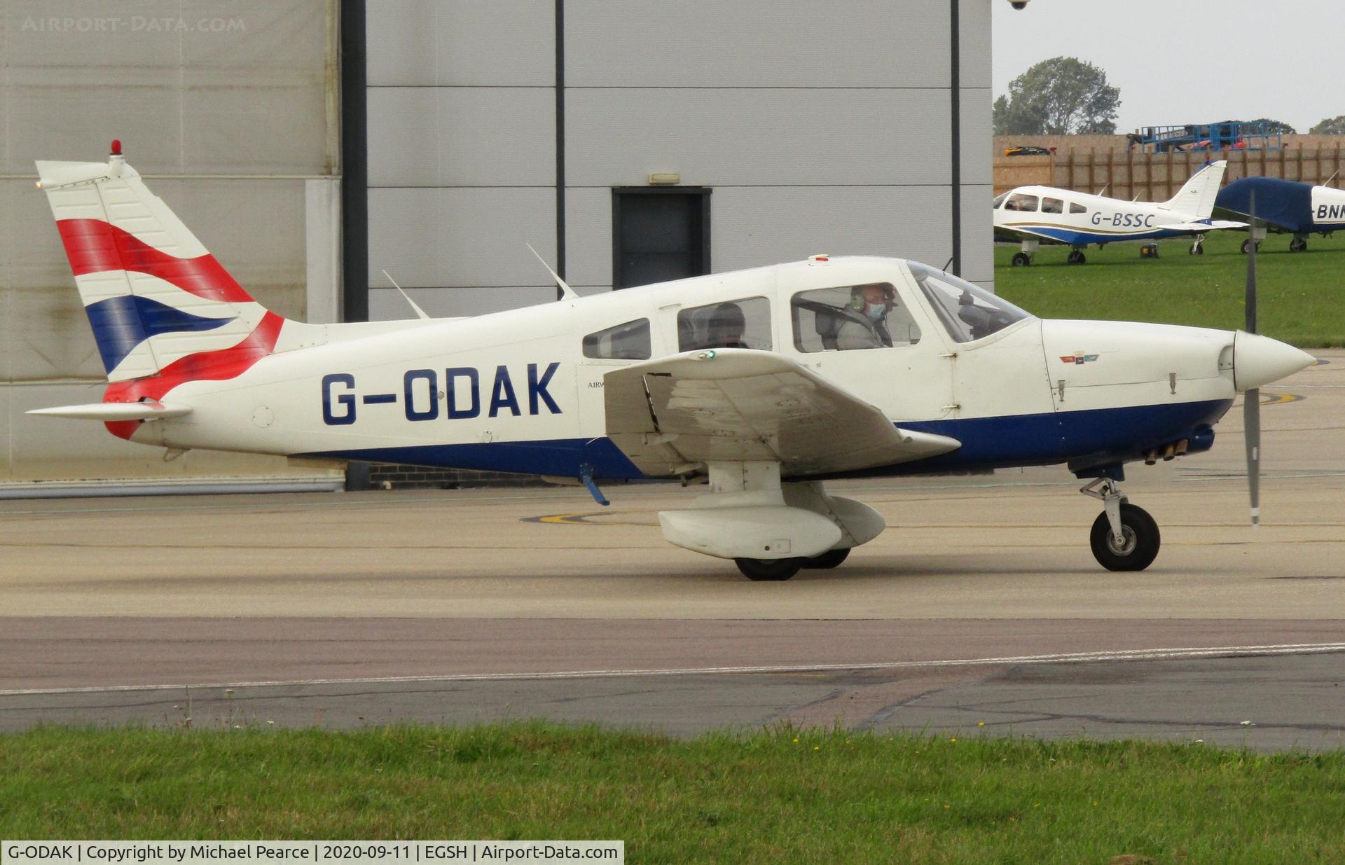 G-ODAK, 1979 Piper PA-28-236 Dakota C/N 28-7911162, Departing SaxonAir to High Wycombe (HYC).