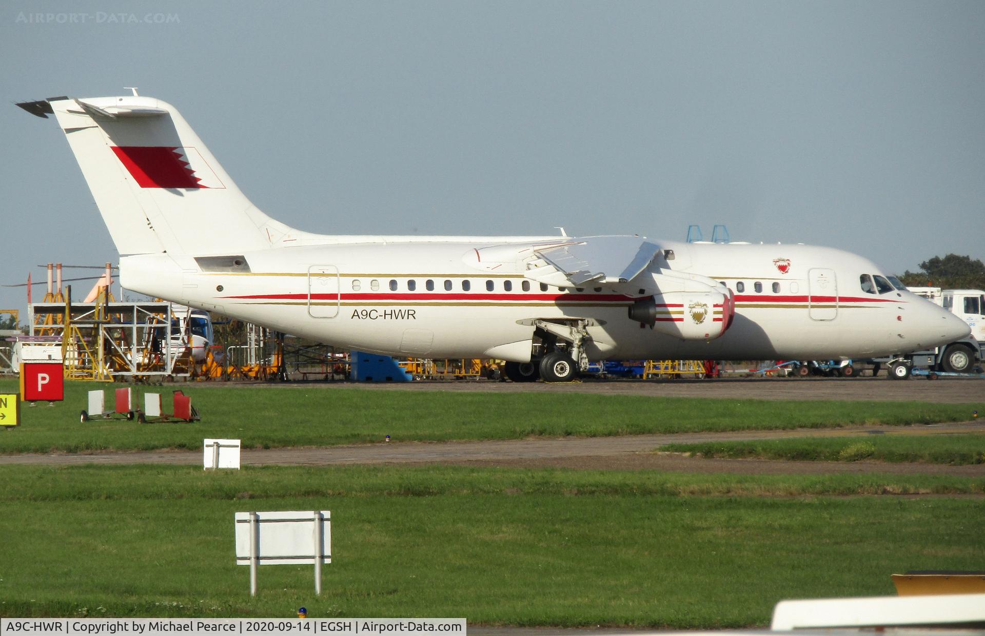 A9C-HWR, 1997 British Aerospace Avro 146-RJ85 C/N E.2306, Parked on the Eastern Apron during maintenance.
