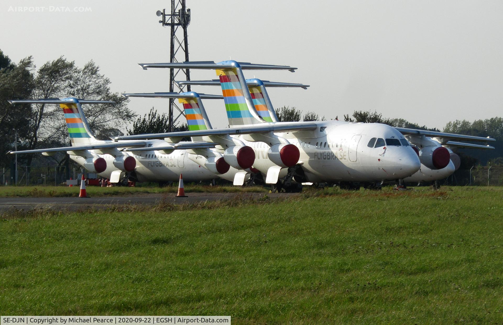 SE-DJN, 1993 British Aerospace Avro 146-RJ85 C/N E.2231, Stored North Side alongside SE-RJI, SE-DSU and SE-DSV.