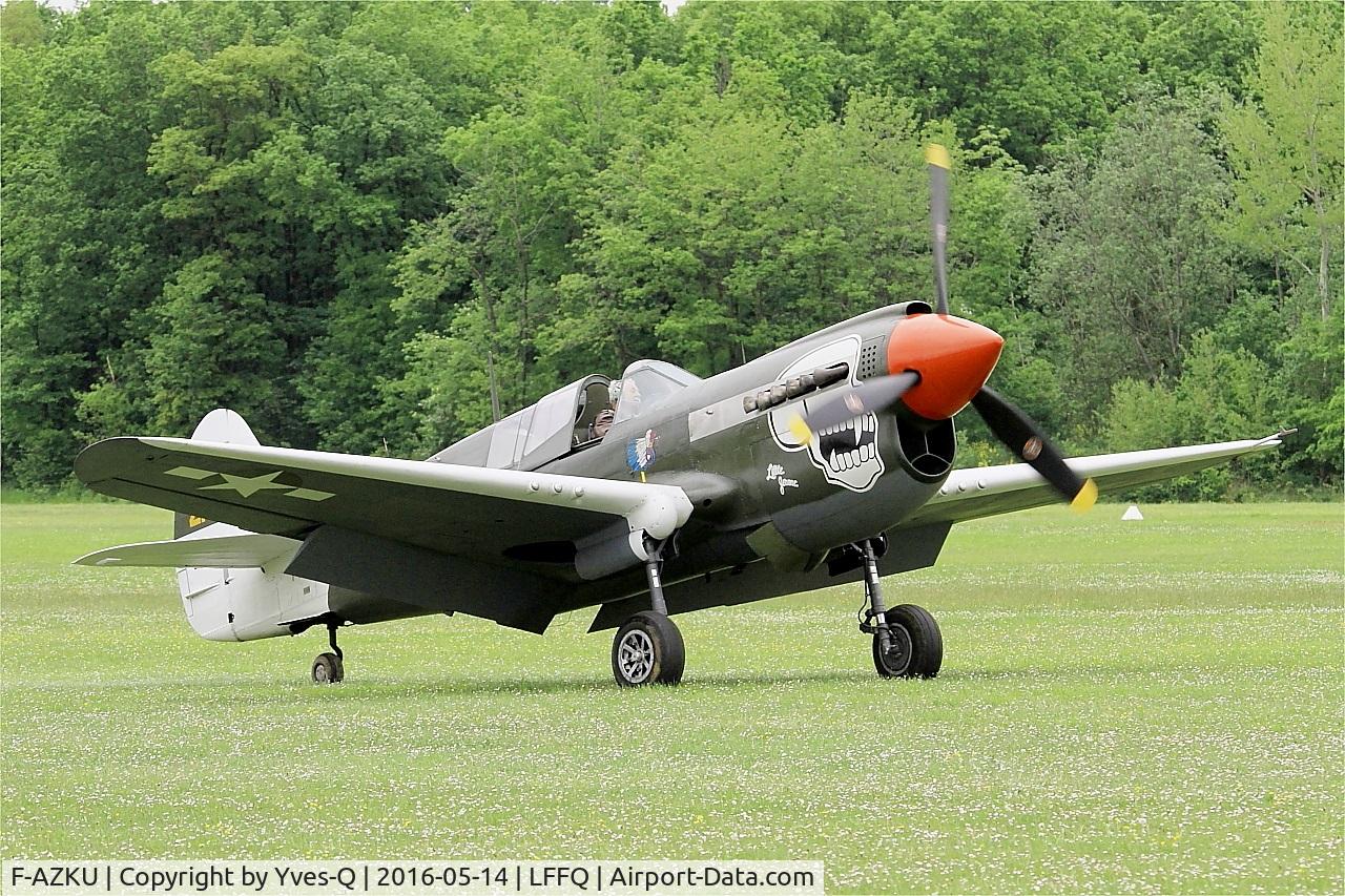 F-AZKU, 1942 Curtiss P-40N Warhawk C/N 29677, Curtiss P-40N Warhawk, Taxiing to parking area, La Ferté-Alais (LFFQ) Air show 2016