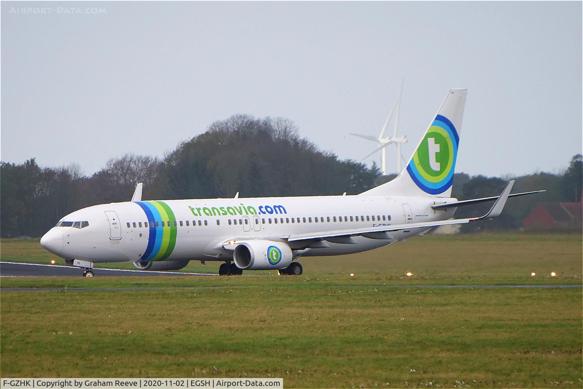F-GZHK, 2014 Boeing 737-8K2 C/N 37790, Just landed at Norwich.