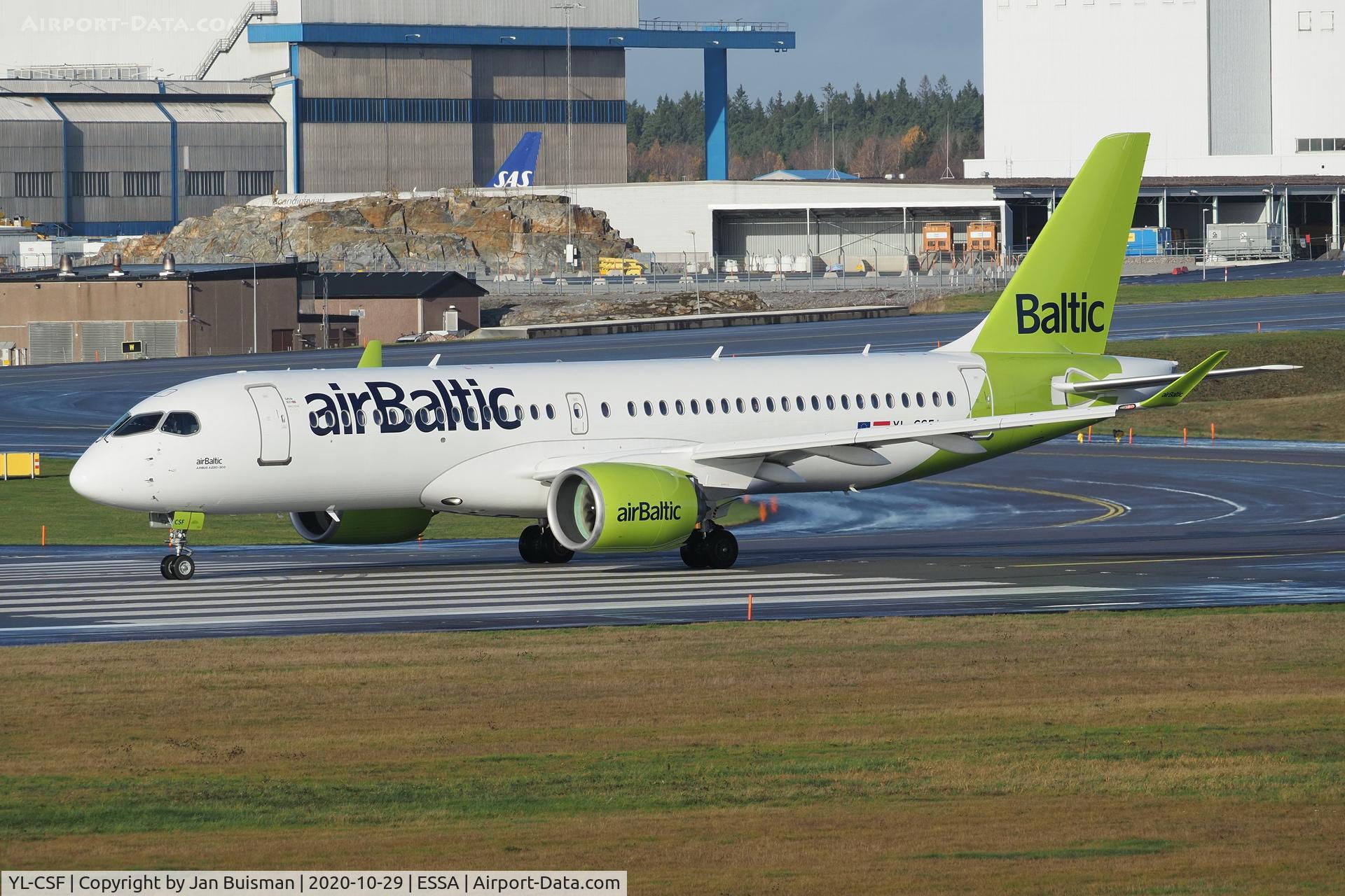 YL-CSF, 2017 Bombardier CSeries CS300 (BD-500-1A11) C/N 55008, airBaltic, Airbus 220 on fuselage