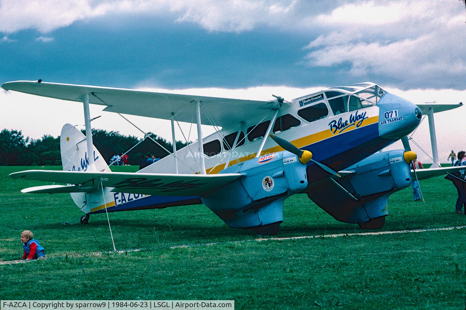 F-AZCA, 1940 De Havilland DH-89A Dominie/Dragon Rapide C/N 6541, At Lausanne-Blecherette. Scanned from a slide.