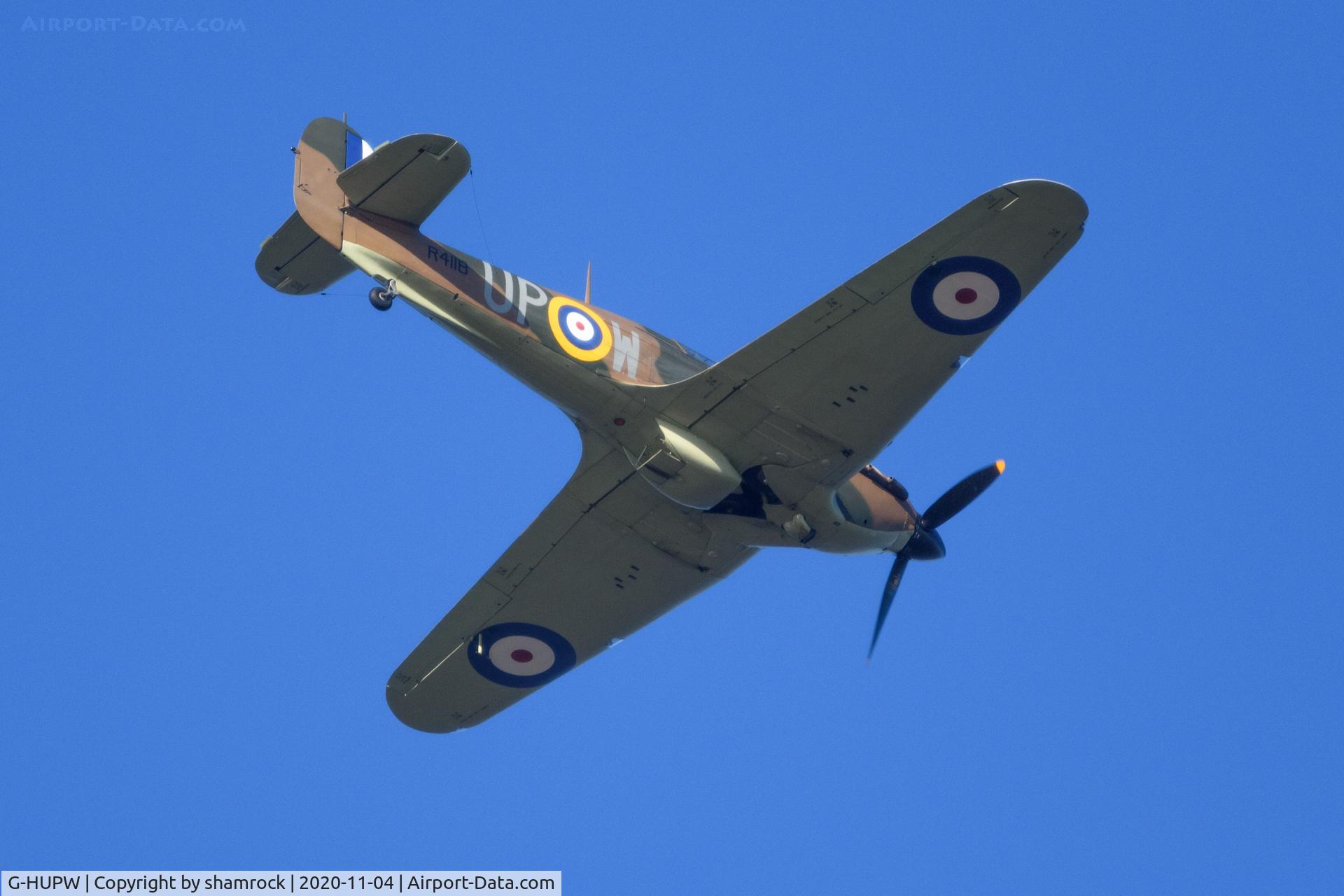 G-HUPW, 1940 Hawker Hurricane I C/N G592301, Over Snettisham shore, this morning.  Fantastic sight and sound!!